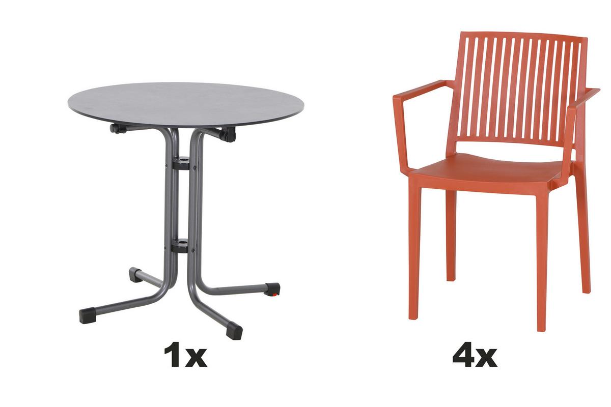 Gartengarnitur T20204 - Anthrazit/Rot, Basics, Holzwerkstoff/Kunststoff (57/80/56cm) - Siena Garden