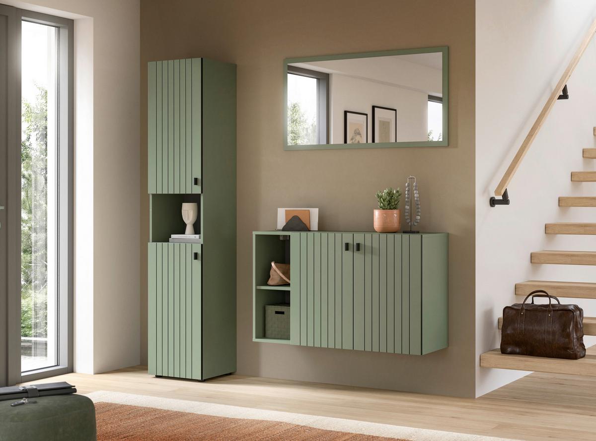 Garderobe Station Graugrün B: 161cm - Graugrün, Design, Holzwerkstoff (161/192/37cm) - MID.YOU