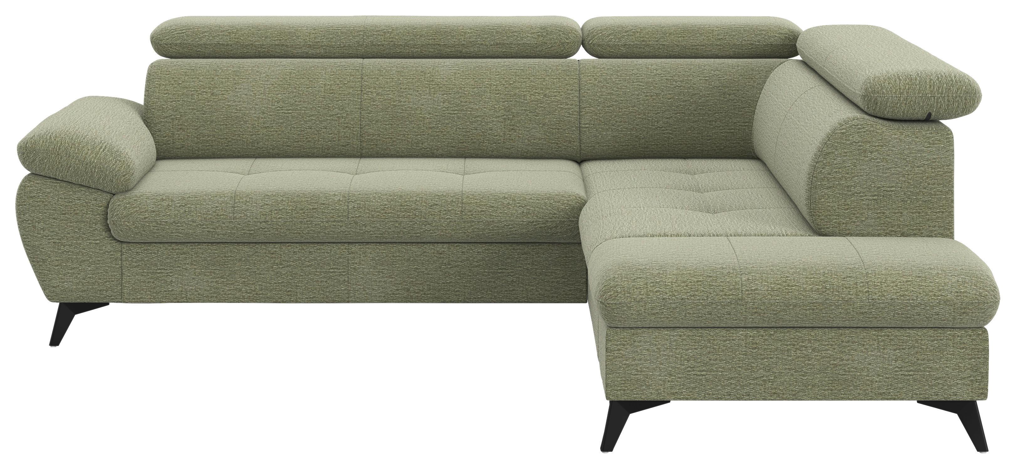 Ecksofa mit Bettfunktion Hudson, Chenille Olivgrün - Schwarz/Olivgrün, KONVENTIONELL, Textil (256/207cm) - Sembella