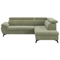 Ecksofa mit Bettfunktion Hudson, Chenille Olivgrün - Schwarz/Olivgrün, KONVENTIONELL, Textil (256/207cm) - Sembella