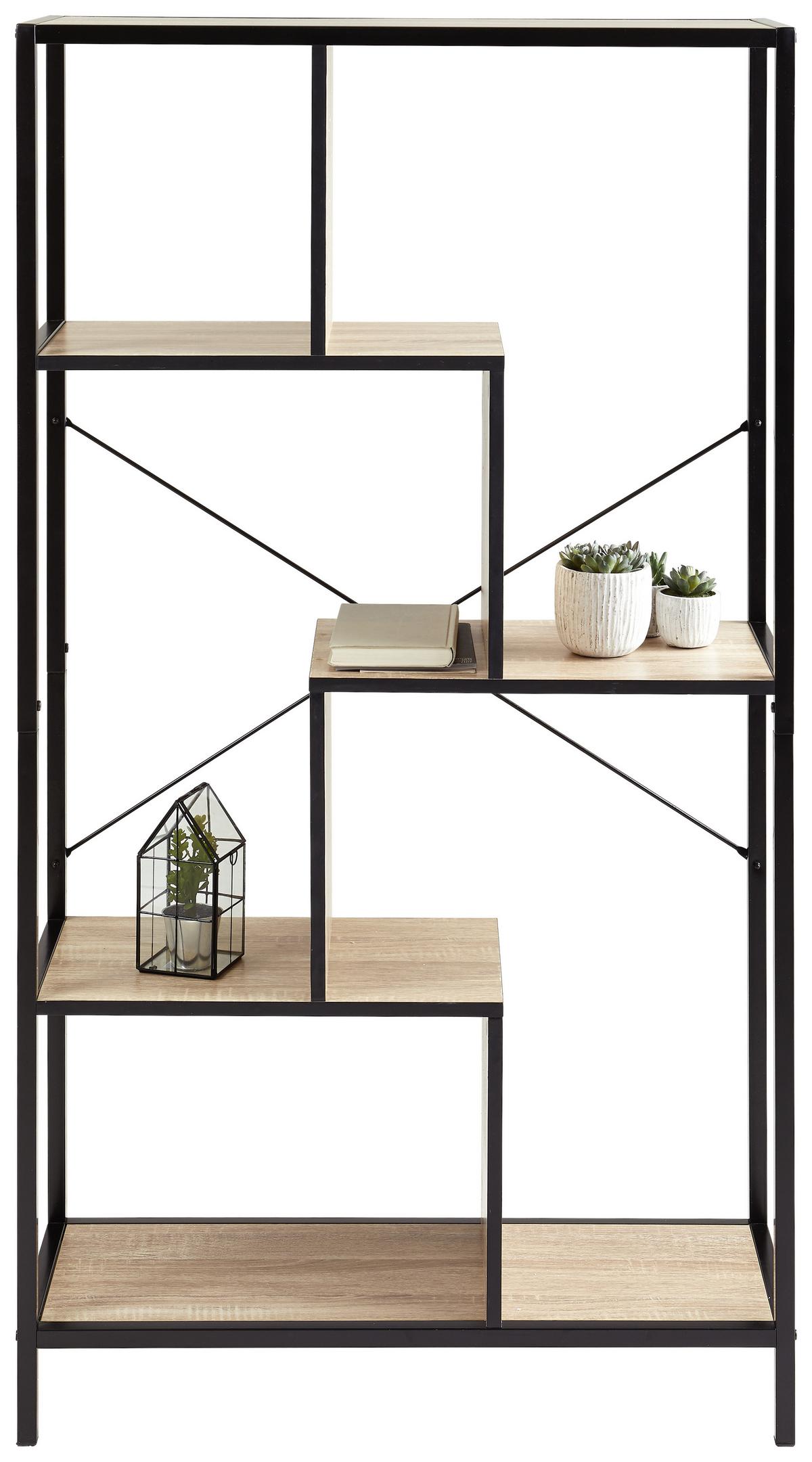 Regal Industrial II B: 80 cm Eiche Dekor/Schwarz - Eichefarben/Schwarz, LIFESTYLE, Holzwerkstoff/Metall (80/146,5/30cm) - MID.YOU