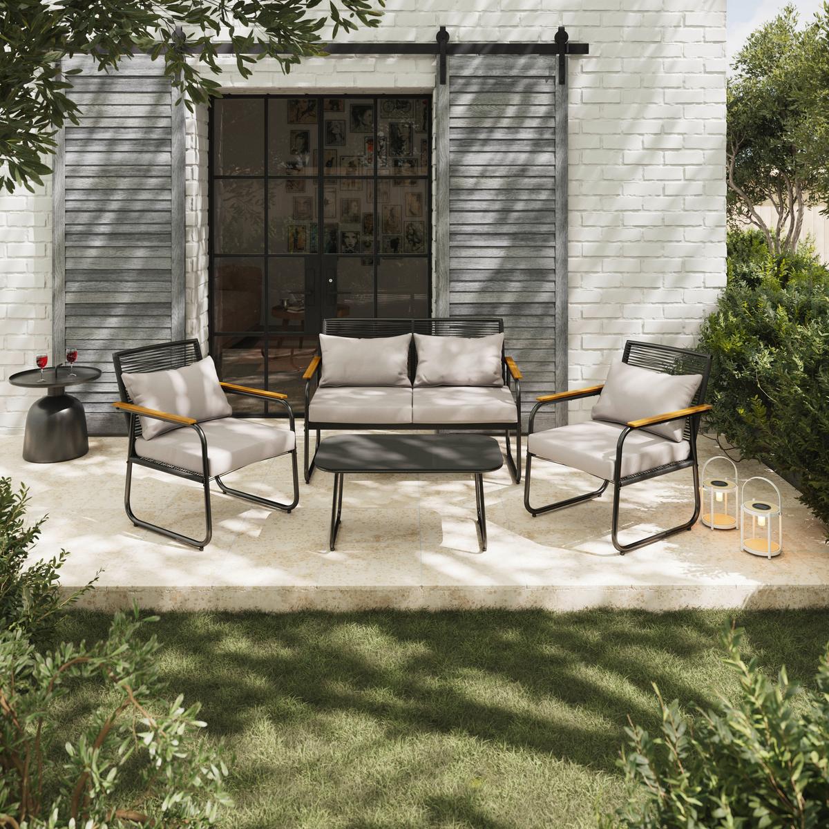 Terasová sedací souprava ELLY - šedá/černá, Moderní, kov/textil (116/77/71cm) - Bessagi Garden