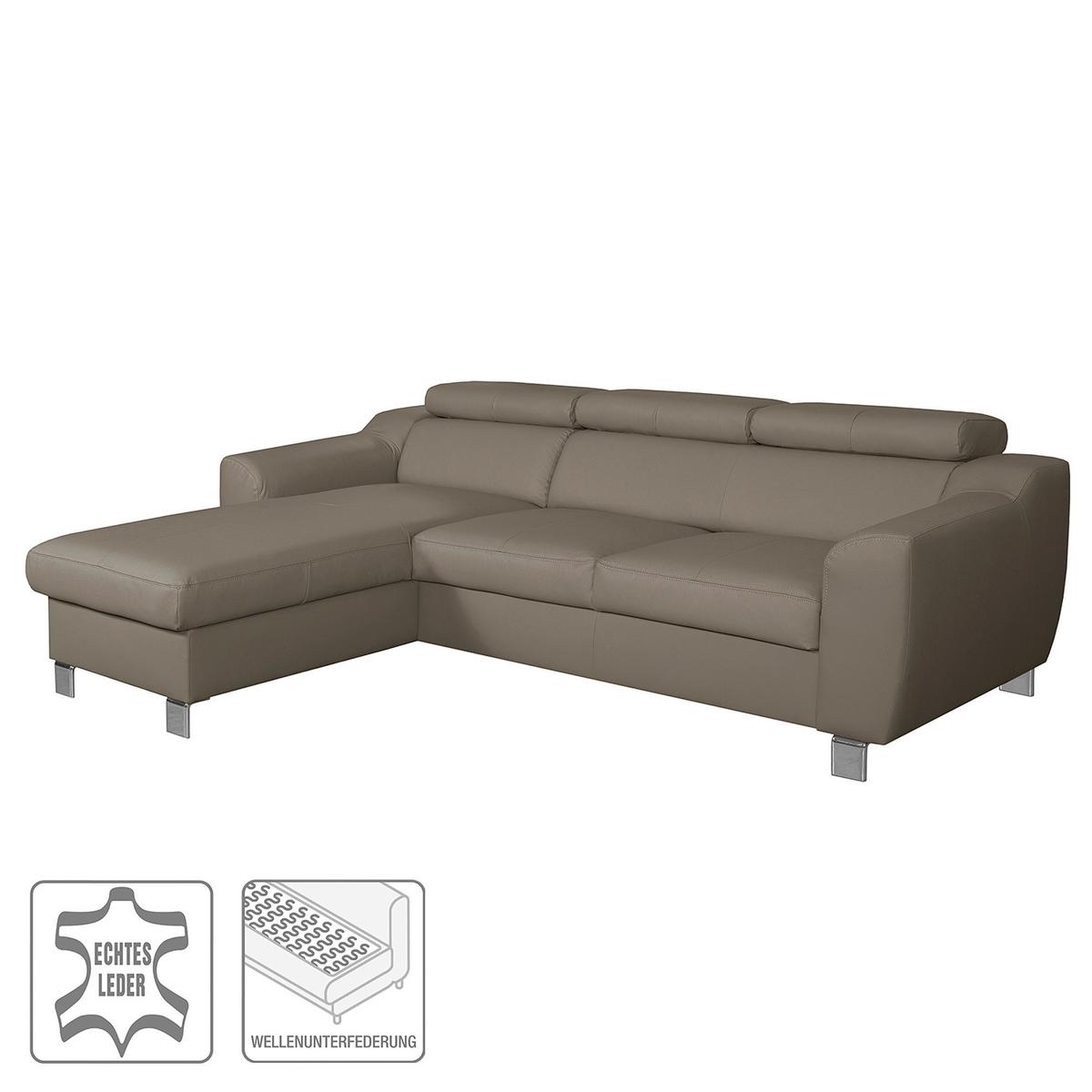 Ecksofa Aspen Taupe S: 176 Cm - Taupe/Chromfarben, Design, Leder/Textil (176/242cm) - Livetastic