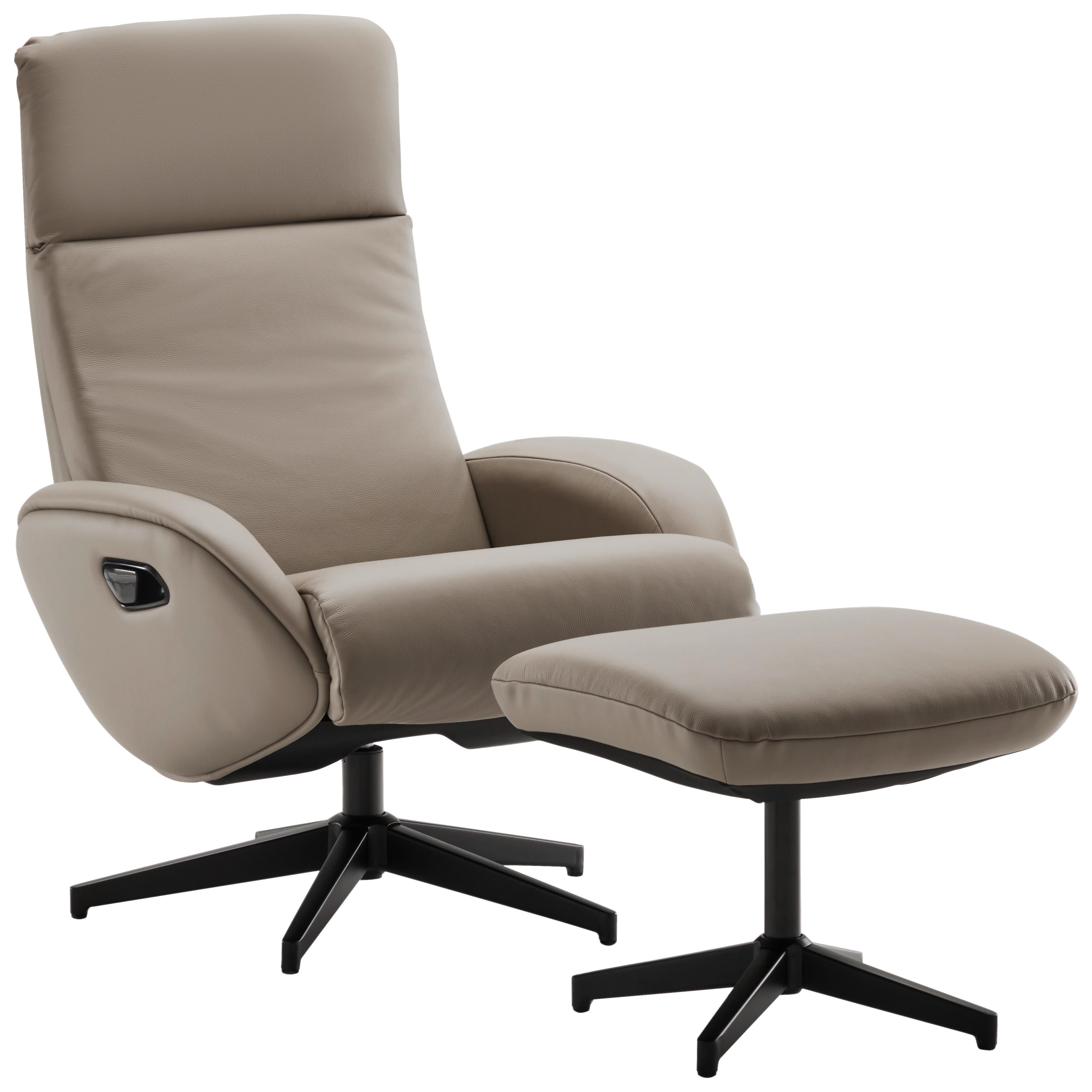 Relaxsesselset Basty - Taupe/Schwarz, Design, Leder/Textil (77/107/75cm) - Livetastic