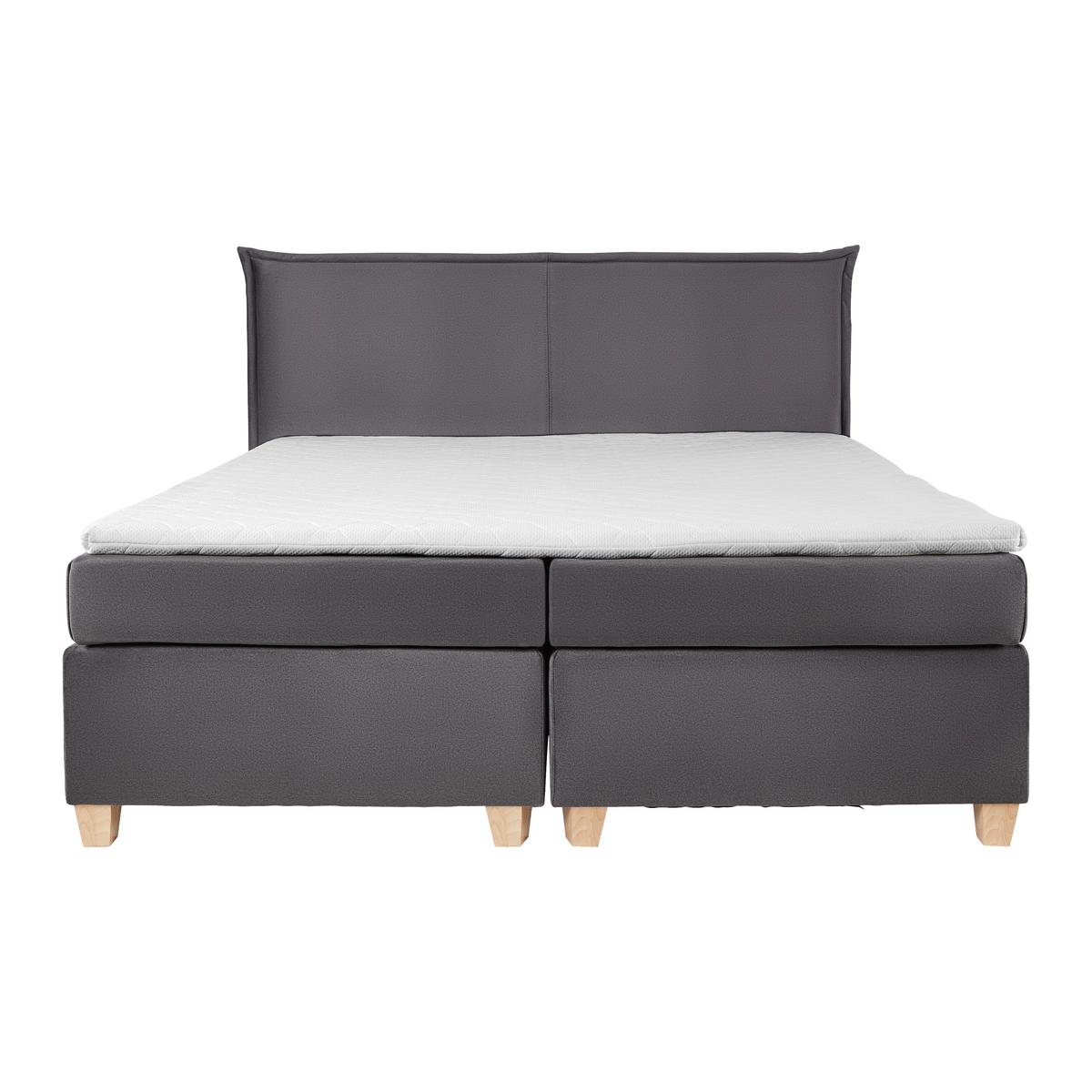 Manželská boxspring postel RINA, 180x200, šedá - šedá/přírodní barvy, Moderní, dřevo/textil (180/200cm)