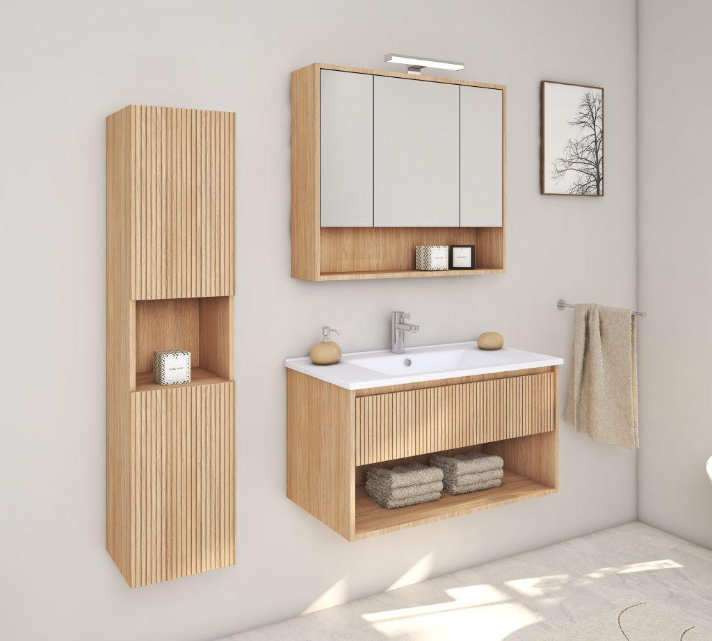 Waschtischkombi Andora Eichefarben Dekor B: 80 cm - Eichefarben, MODERN, Keramik/Holzwerkstoff (80/50/46cm) - Stylife