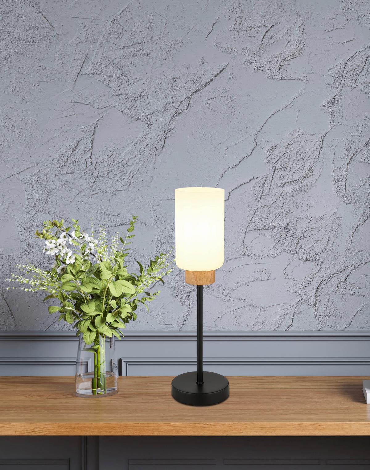 STOLNÍ LAMPA ROWENA - černá/opál, Design, kov/dřevo (12/42cm) - Globo