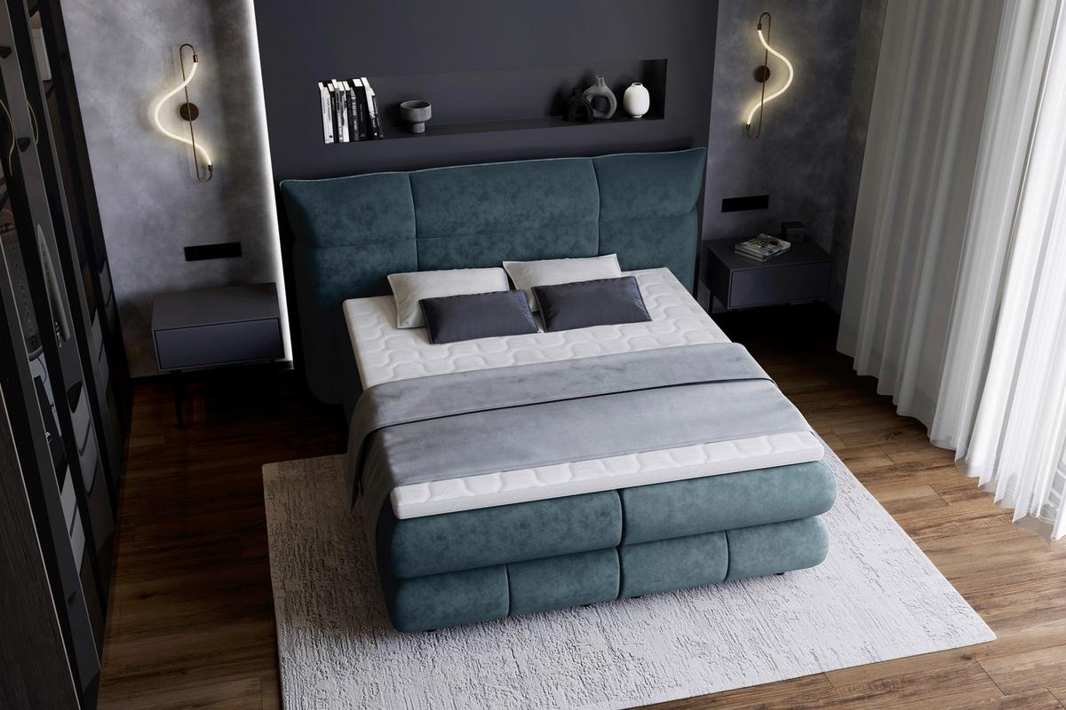Boxspringbett Carmelo Blaugrün 180x200 cm - Schwarz/Grün, Trend, Textil (180/200cm)