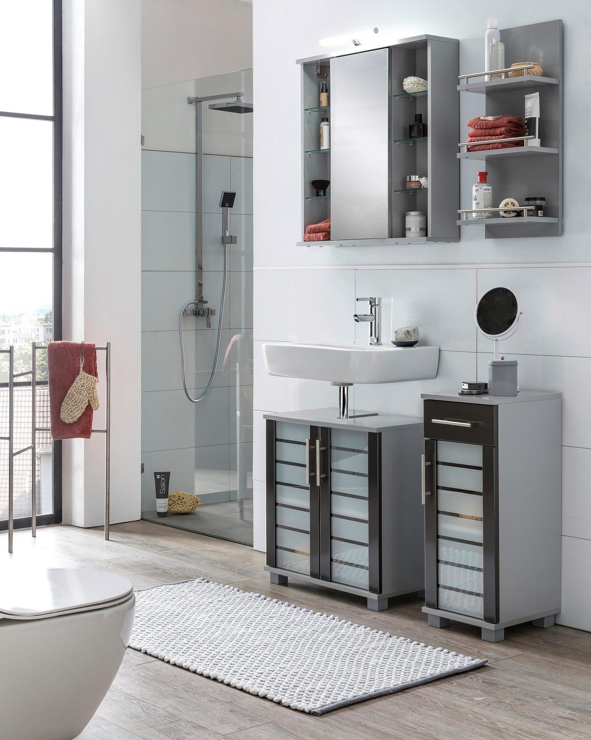 Waschbeckenunterschrank Niko Anthr./Silberfarben B: 59,8cm - Anthrazit/Silberfarben, MODERN, Glas/Holzwerkstoff (59,8/62,4/32,6cm) - MID.YOU