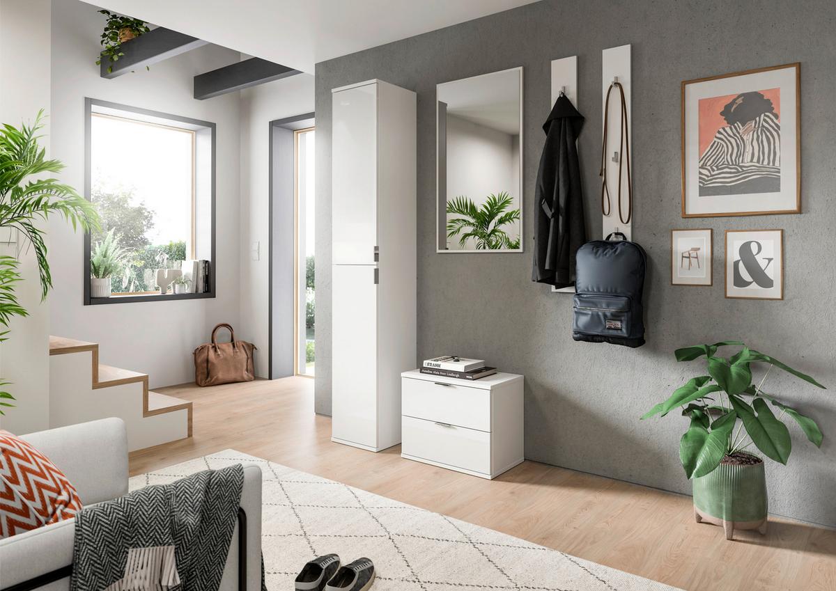 Schuhbank Projekt X Weiß B: 52 Cm - Weiß Hochglanz/Schwarz, Design, Holzwerkstoff/Textil (52/42/32cm) - Livetastic