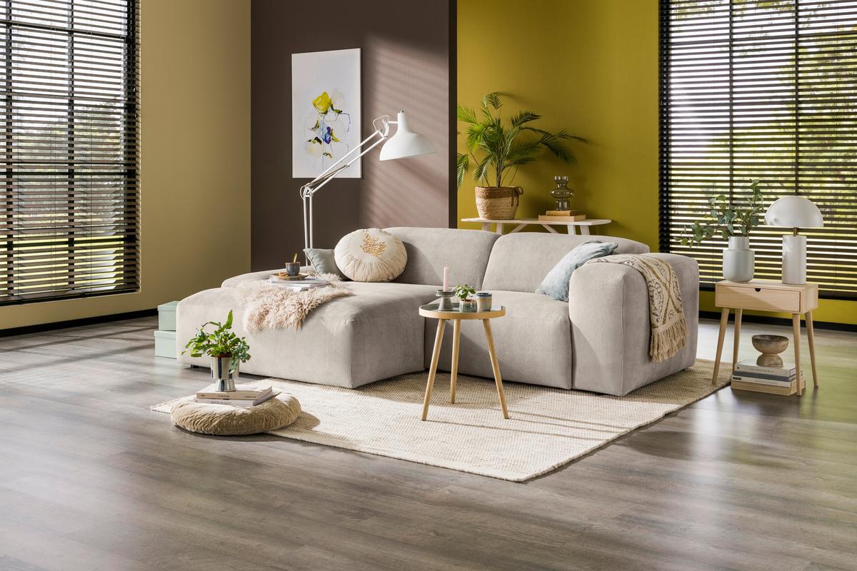 Ecksofa Hannah Creme 170x252 Cm - Creme/Schwarz, Design, Textil (170/252cm) - MID.YOU