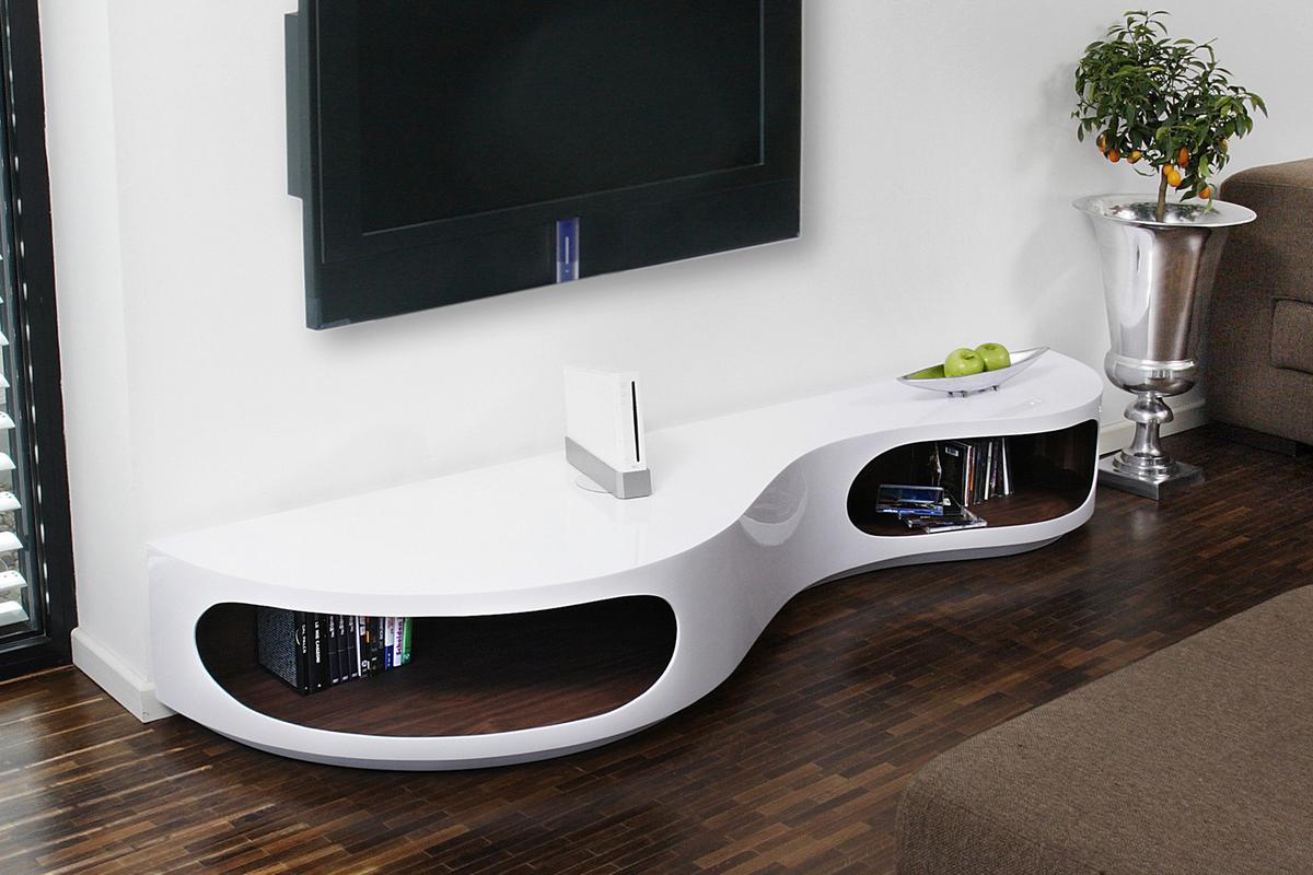 Lowboard Weiß Hg/Walnussfarben B: 200cm - Weiß Hochglanz/Walnussfarben, Design, Holzwerkstoff (200/30/50cm) - Livetastic