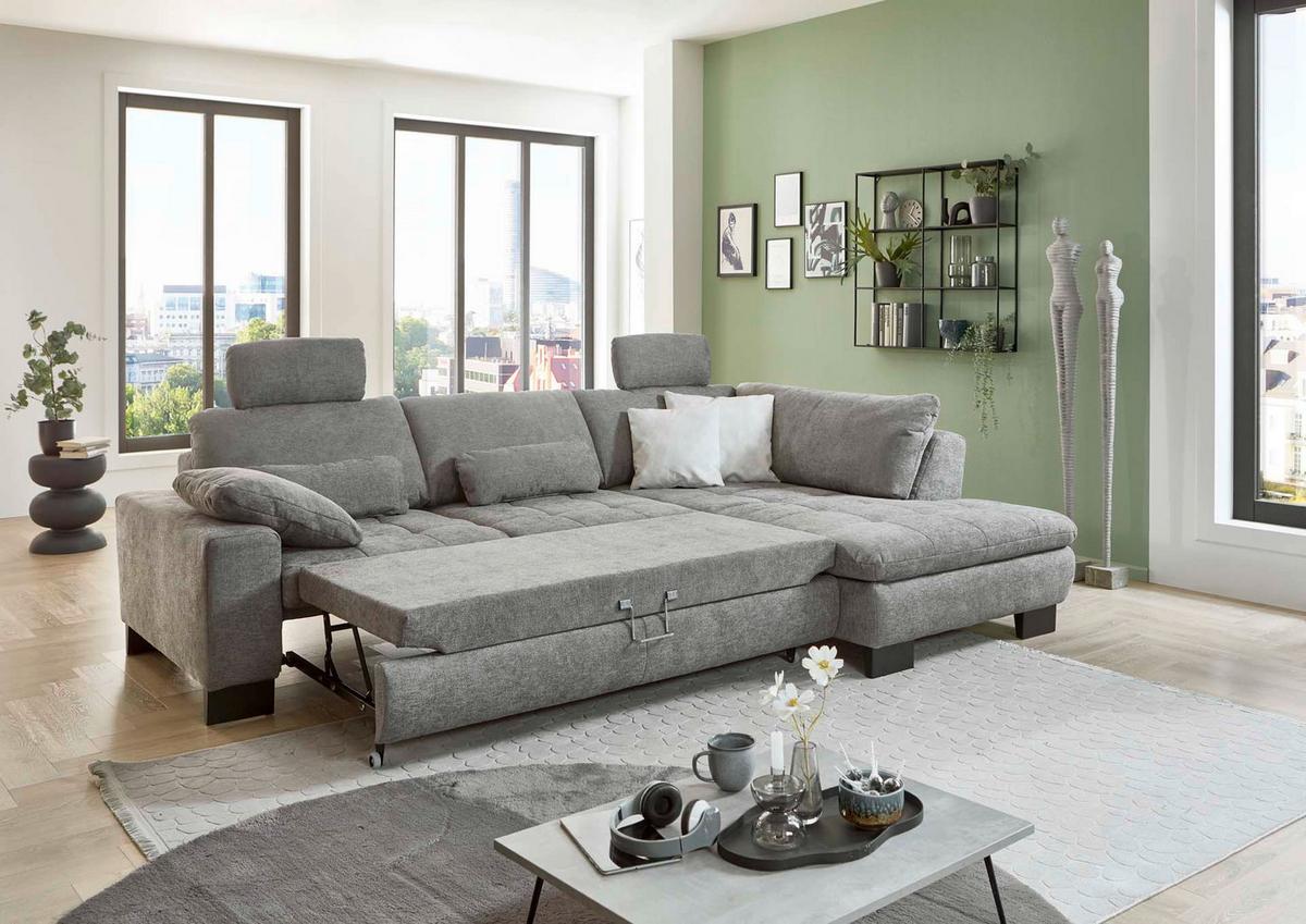 Rohová sedačka LANDO, pravá, šedá žinylka, s funkcemi - šedá/černá, Moderní, kov/textil (289/197cm) - Premium Living