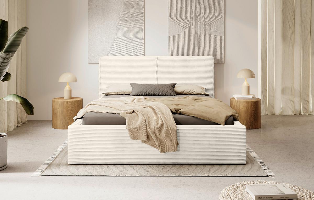 Polsterbett mit Bettkasten Inez Creme 180x200 cm - Creme/Schwarz, MODERN, Holz/Holzwerkstoff (180/200cm) - MID.YOU