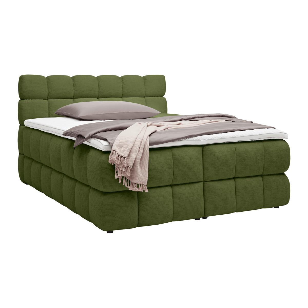 Boxspring posteľ BUBBLE BOX 180/200 cm, zelená - olivovozelená/čierna, Konventionell, kov/drevo (180/200cm) - Premium Living