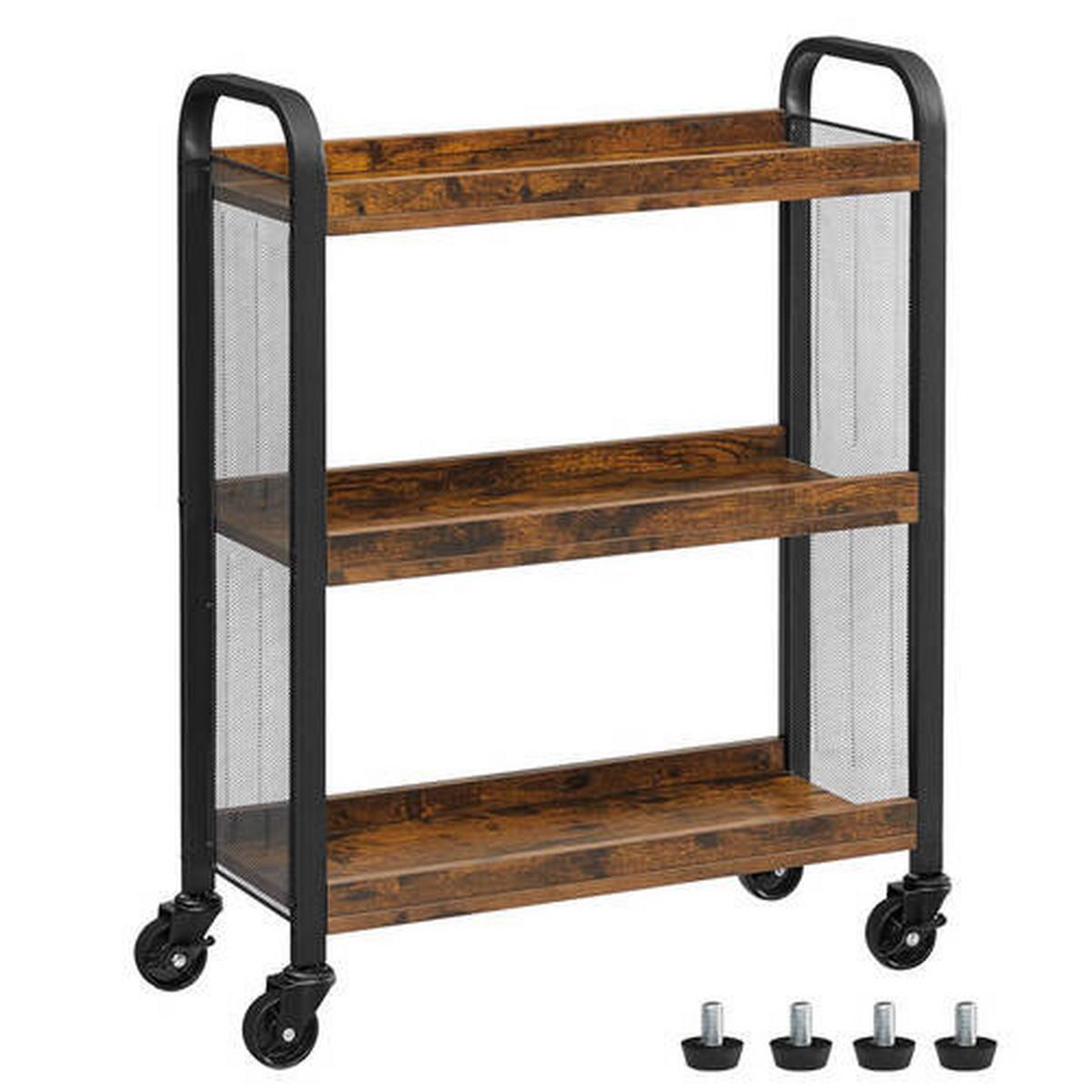 Allzweckwagen Vasagle 3 Fächer, Braun, Schwarz - Schwarz/Braun, Trend, Holzwerkstoff/Metall (66/85/26cm) - Boxxx