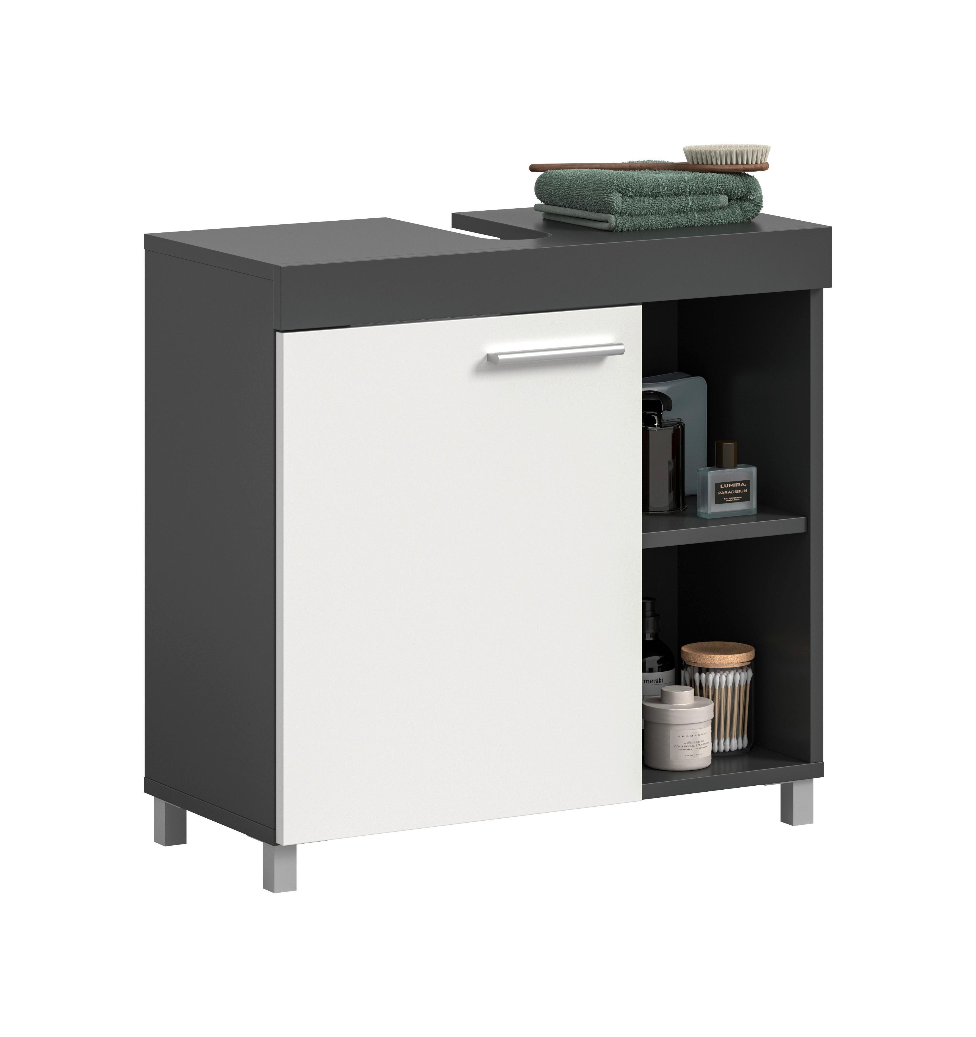 Waschbeckenunterschrank Noah Anthrazit/Weiß B: 65cm - Anthrazit/Silberfarben, Trend, Holzwerkstoff (65/63/31cm) - MID.YOU
