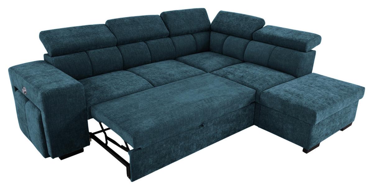 Ecksofa Sirius L blau, 267x218cm - Blau/Eichefarben, KONVENTIONELL, Holz/Holzwerkstoff (267/218cm)