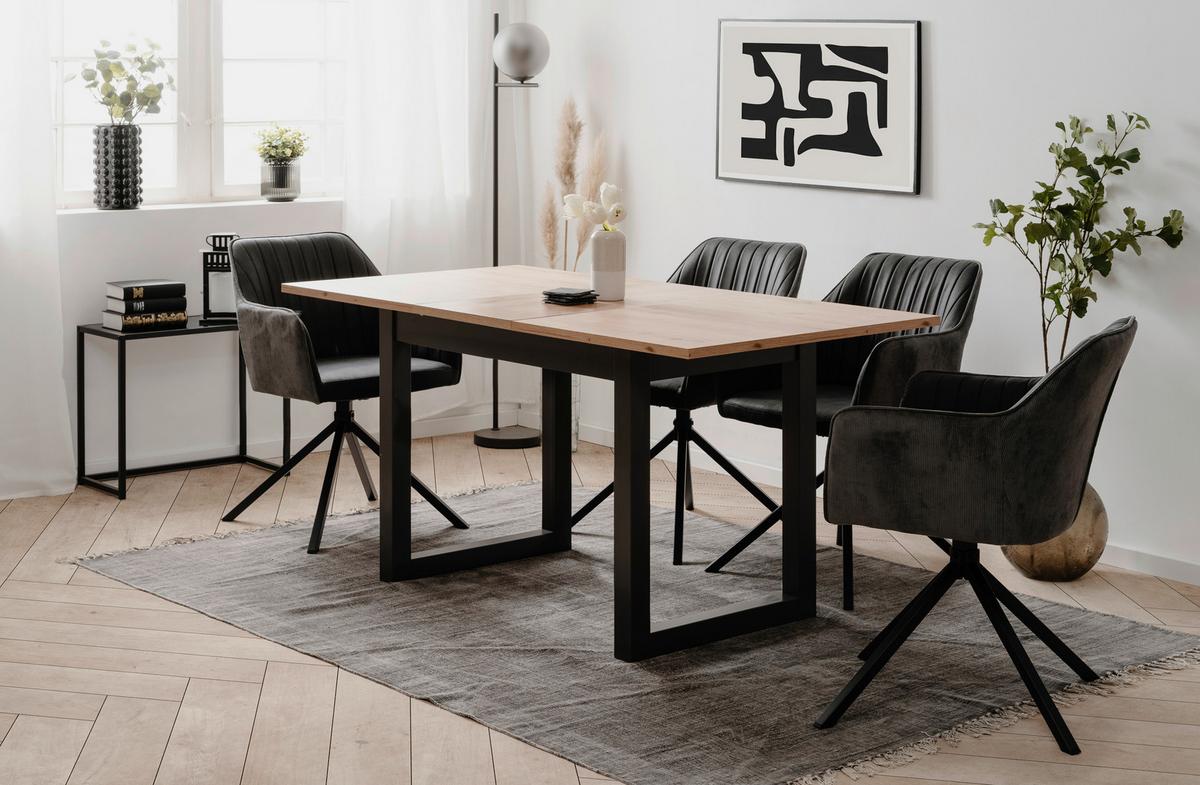 Esstisch Ausziehbar Denver 120-160x80cm Anthrazit/eiche - Anthrazit/Eiche Artisan, Basics, Holzwerkstoff (120/80/75cm) - MID.YOU