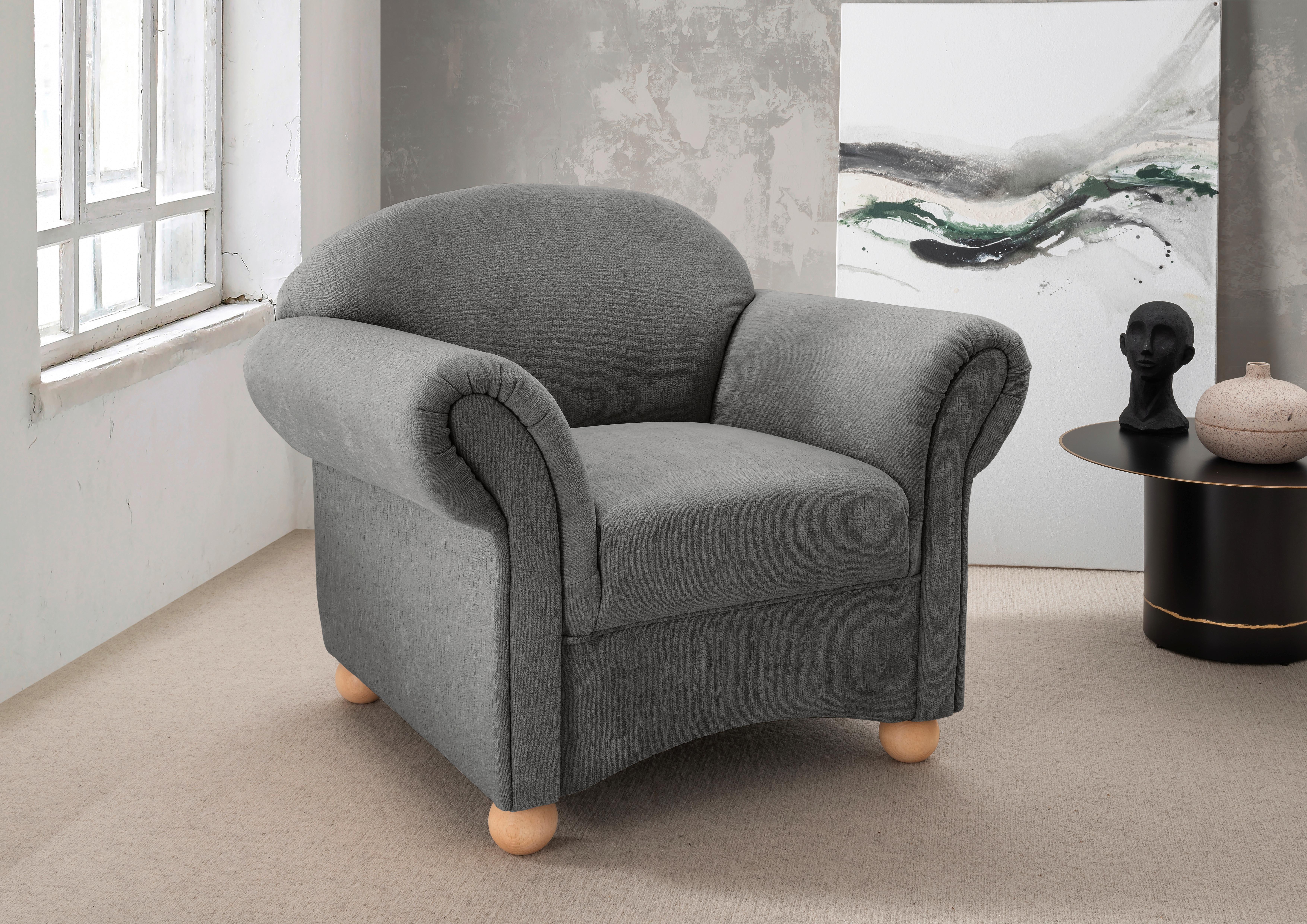 Sessel Torello Graubraun B: 90cm - Wildeiche/Graubraun, KONVENTIONELL, Textil (90/84/80cm) - Livetastic