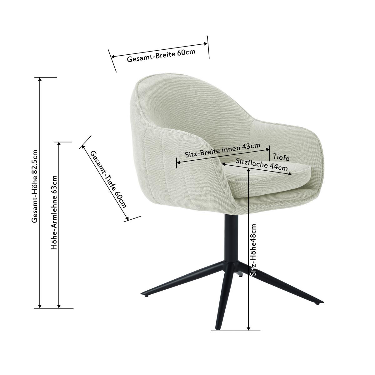 Armlehnstuhl Amara Leinenoptik Beige, B: 60 Cm - Beige/Schwarz, KONVENTIONELL, Holz/Textil (60/81/62cm) - MID.YOU