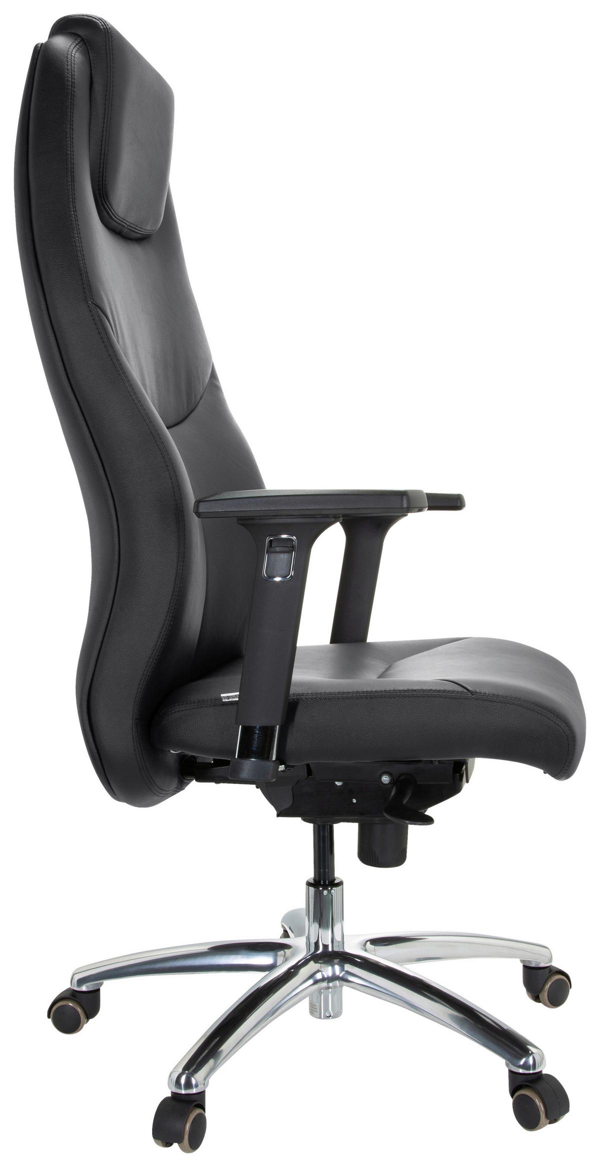 Chefsessel Ferrara Schwarz Bis 220 Kg - Silberfarben/Schwarz, Basics, Leder/Kunststoff (70/126/70cm) - MID.YOU