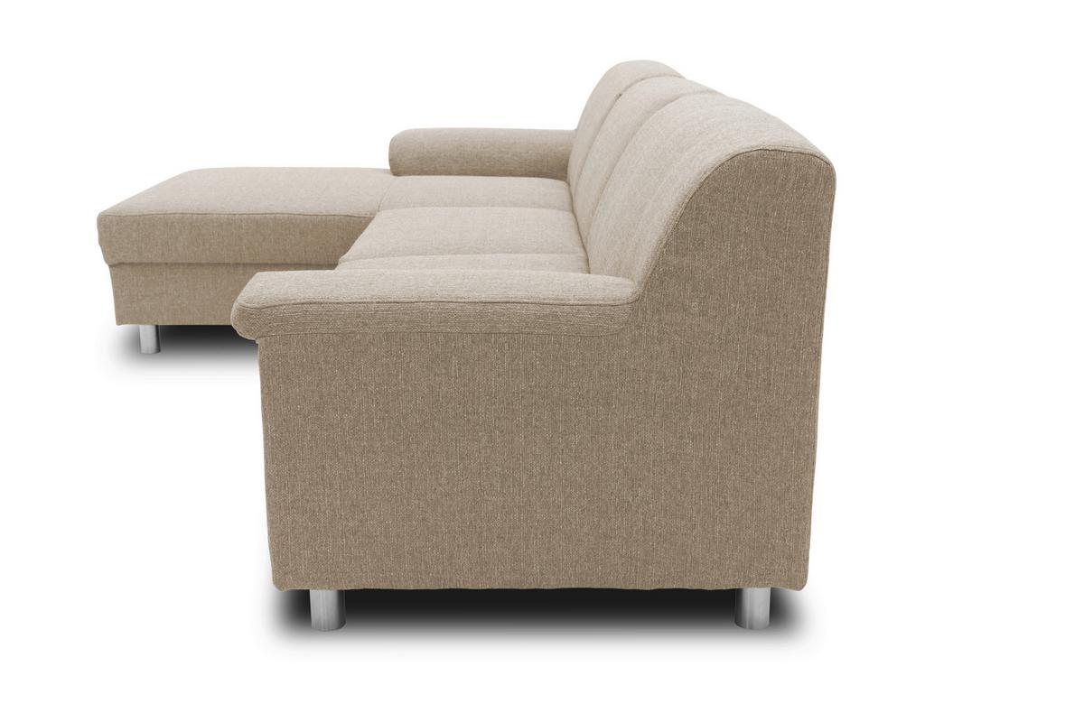Ecksofa Jamie Rücken Echt Beige Webstoff - Chromfarben/Beige, KONVENTIONELL, Textil (150/251cm) - MID.YOU