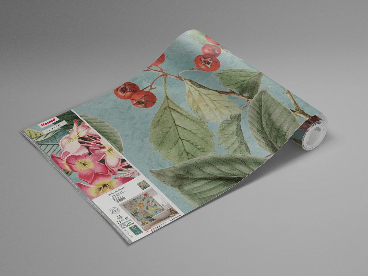 Vliestapete Birds And Berries - Multicolor, Basics (200/250cm) - Komar