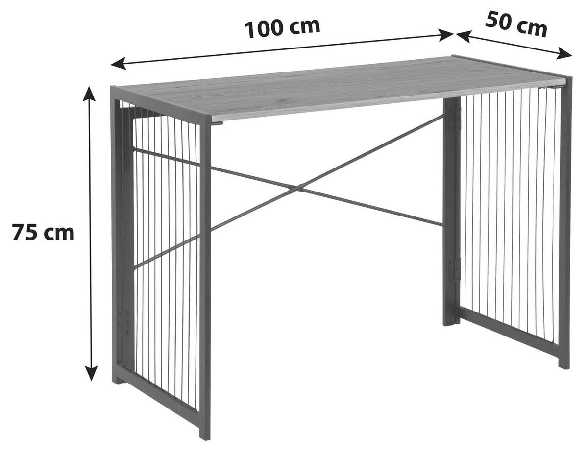 Schreibtisch Klappbar B 100cm H 75cm, Klapp, Eiche/Schwarz - Eichefarben/Schwarz, MODERN, Holzwerkstoff/Metall (100/75/50cm)