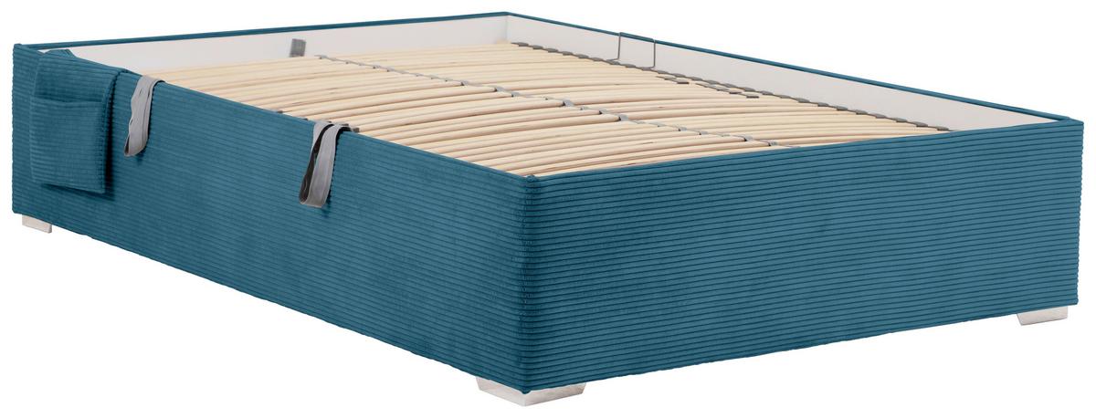 Posteľ Remi s bočnicami 140x200, poťah pastelový modrý - prírodná farba/pastelová modrá, Konventionell, drevo/textil (140/200cm)