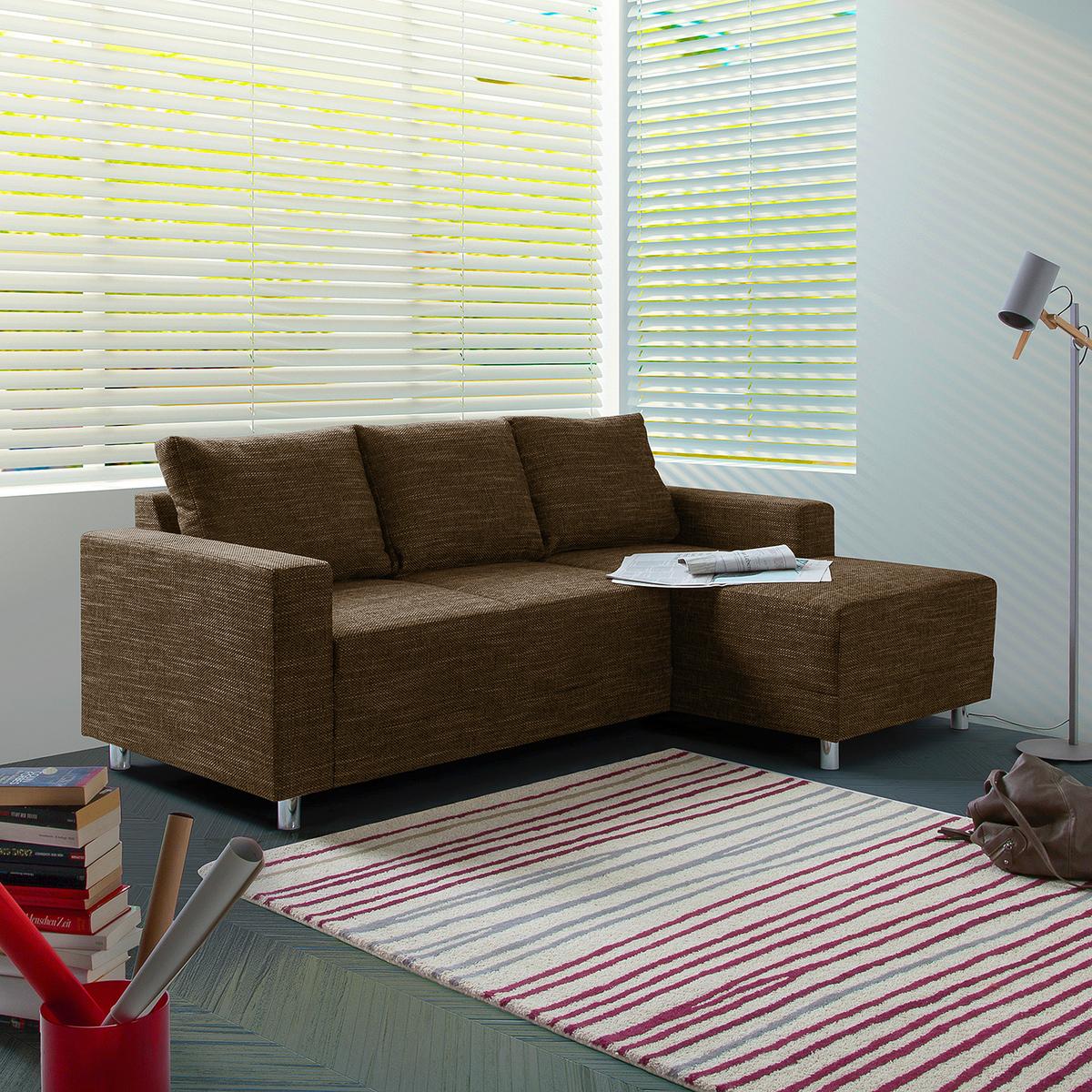 Ecksofa Grenwood Braun S: 200x144 Cm - Chromfarben/Braun, Design, Textil (200/144cm) - MID.YOU