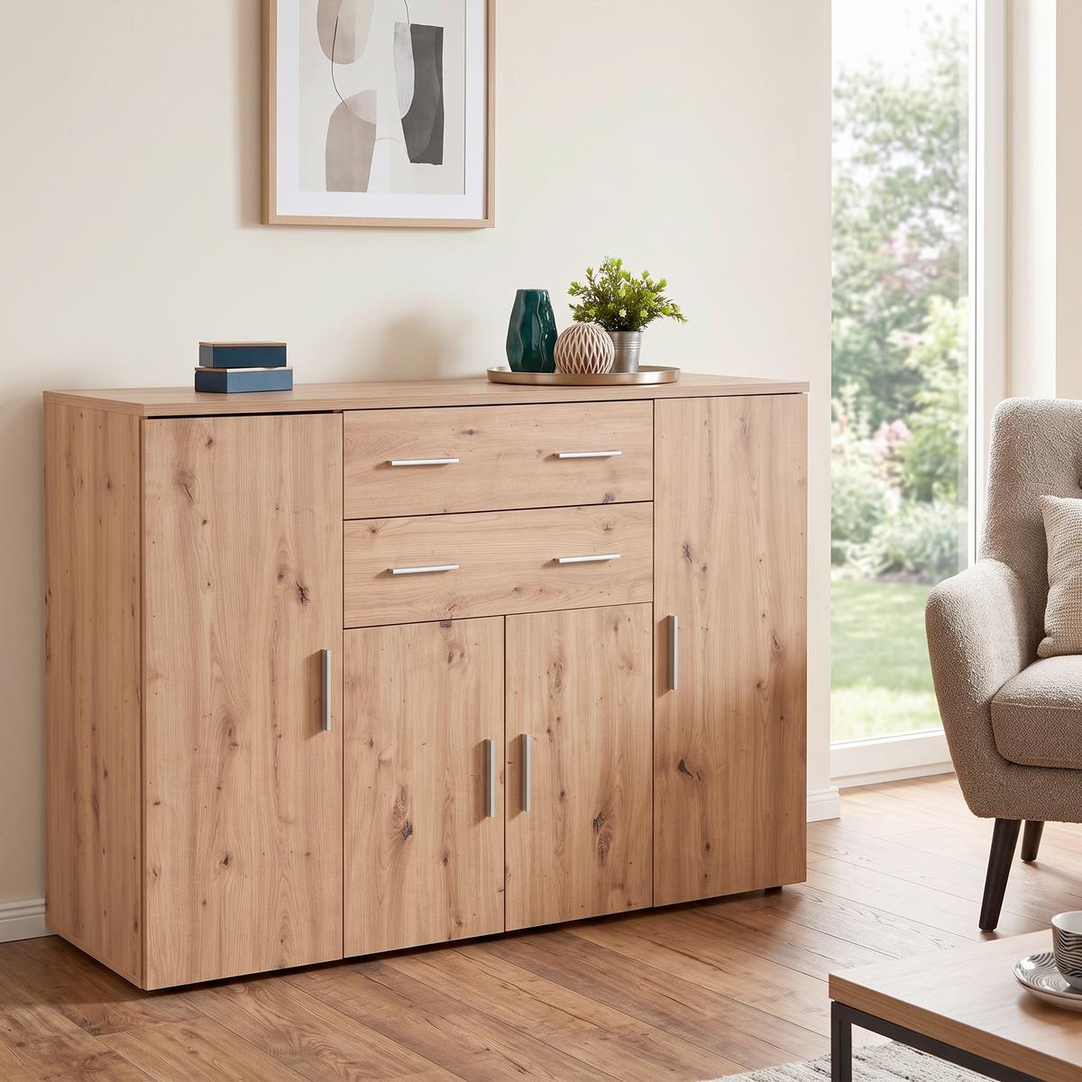 Kommode B 152cm Trio New, Artisan Eiche Dekor - Eichefarben/Grau, MODERN, Holzwerkstoff (152/107/50cm)
