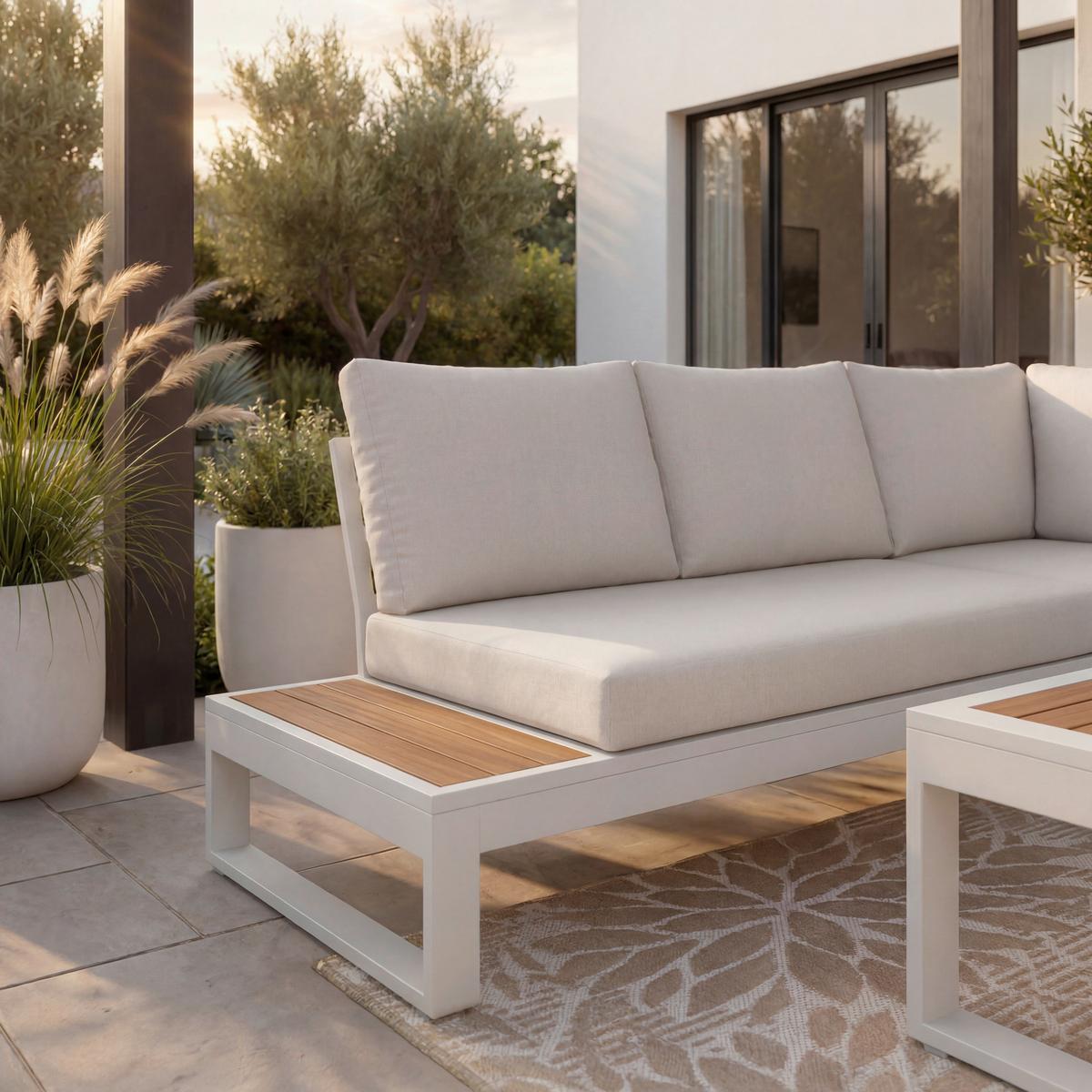 TERASOVÁ SEDACÍ SOUPRAVA MARIJANA - barvy teak/krémová, Moderní, kov/textil (235/68/73cm) - Bessagi Garden