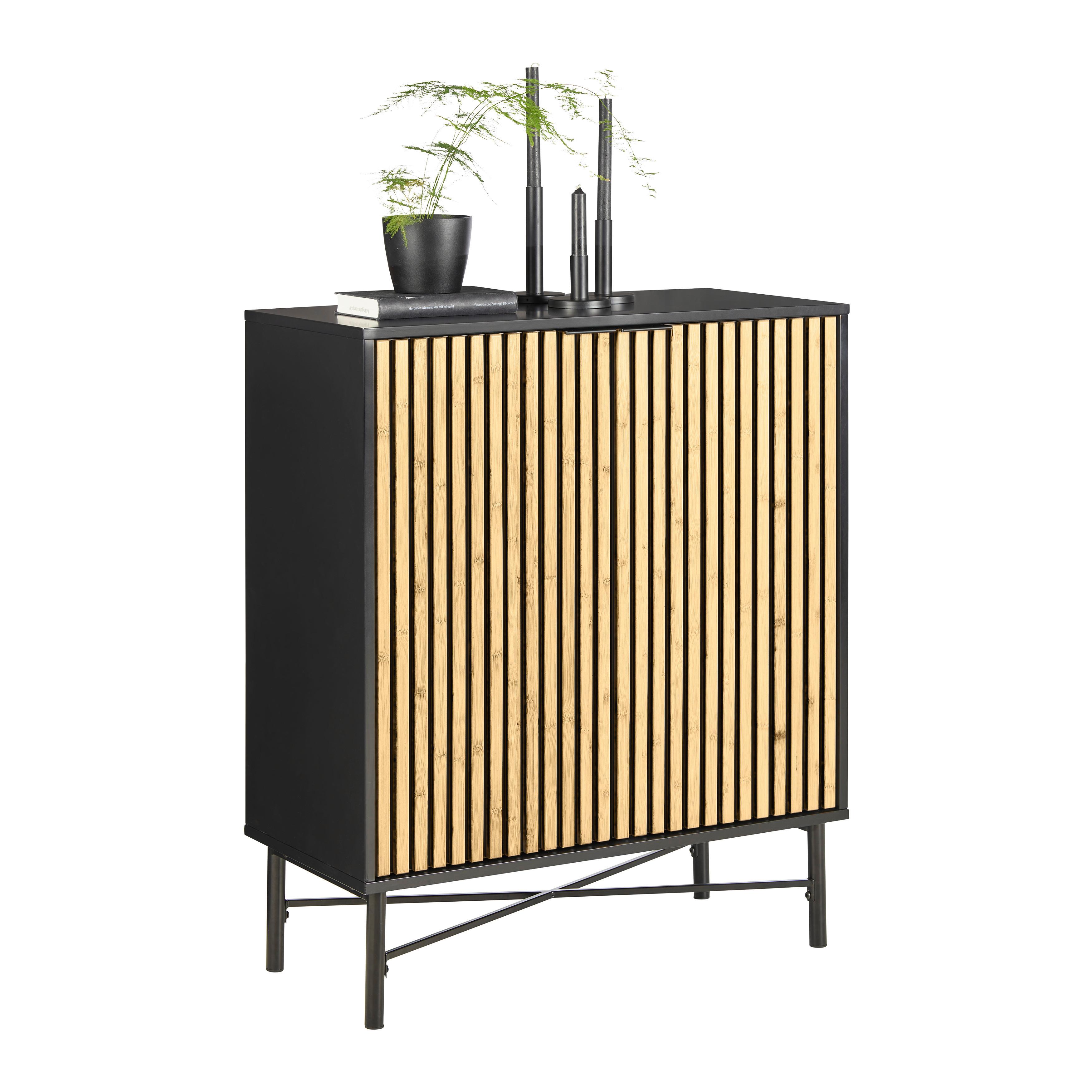 Komoda MADRID - čierna/prírodná farba, Modern, kov/drevo (76/90/35cm) - Mömax