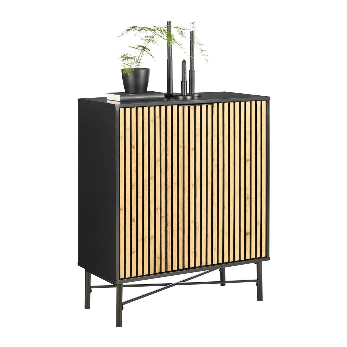 Komoda MADRID - čierna/prírodná farba, Modern, kov/drevo (76/90/35cm) - Mömax