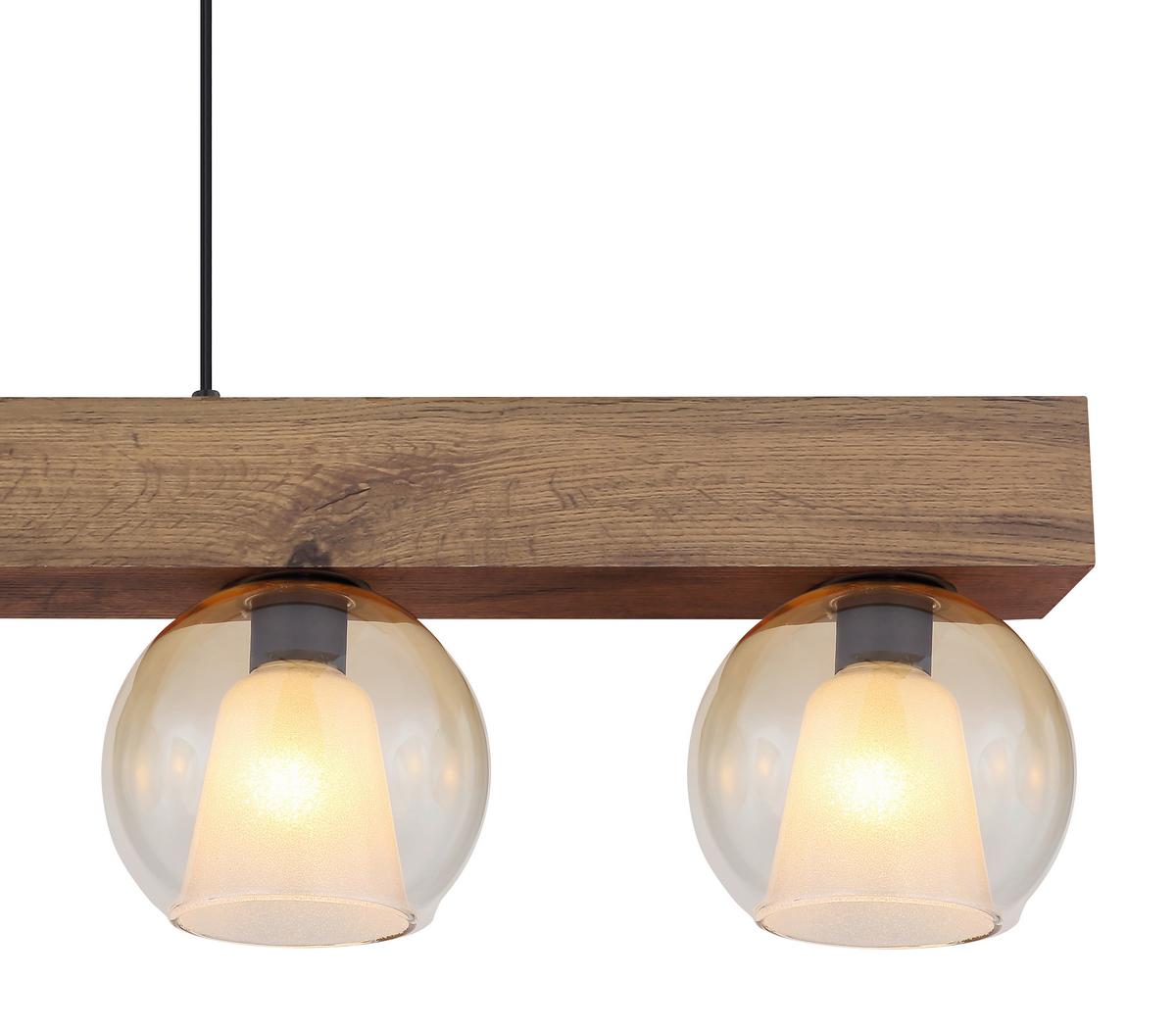 Hängeleuchte Barry L: 100 cm Klar Schwarz Dunkelbraun - Klar/Dunkelbraun, Basics, Glas/Holzwerkstoff (100/18/120cm) - Globo
