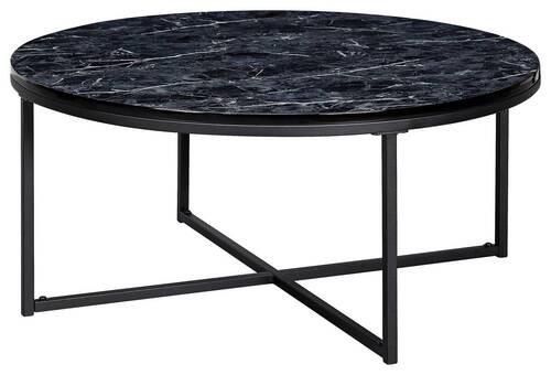 Couchtisch Rund In Marmoroptik mit Stahlgestell, Schwarz - Schwarz, KONVENTIONELL, Holzwerkstoff/Metall (80/36cm) - MID.YOU