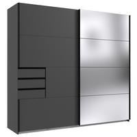 Skriňa s posuv. dverami SAIGON grafit/zrkadlo š. 225 cm - čierna/grafitová, Konventionell, kov/kompozitné drevo (225/208/64cm) - Premium Living