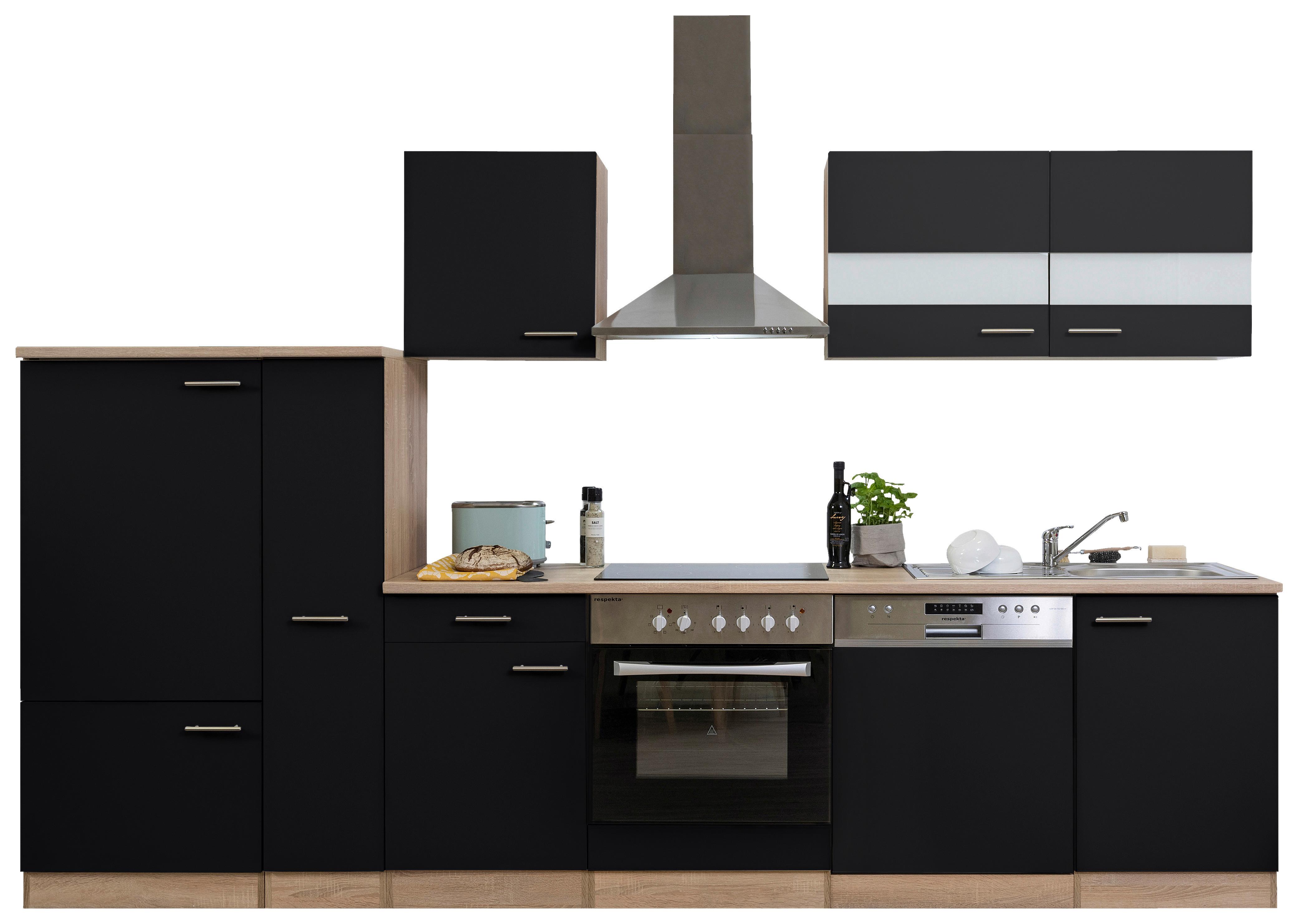 Küchenzeile Ohne Geräte B: 310 Cm Schwarz/eiche Dekor - Eichefarben/Schwarz, Basics, Holzwerkstoff (310cm) - Respekta