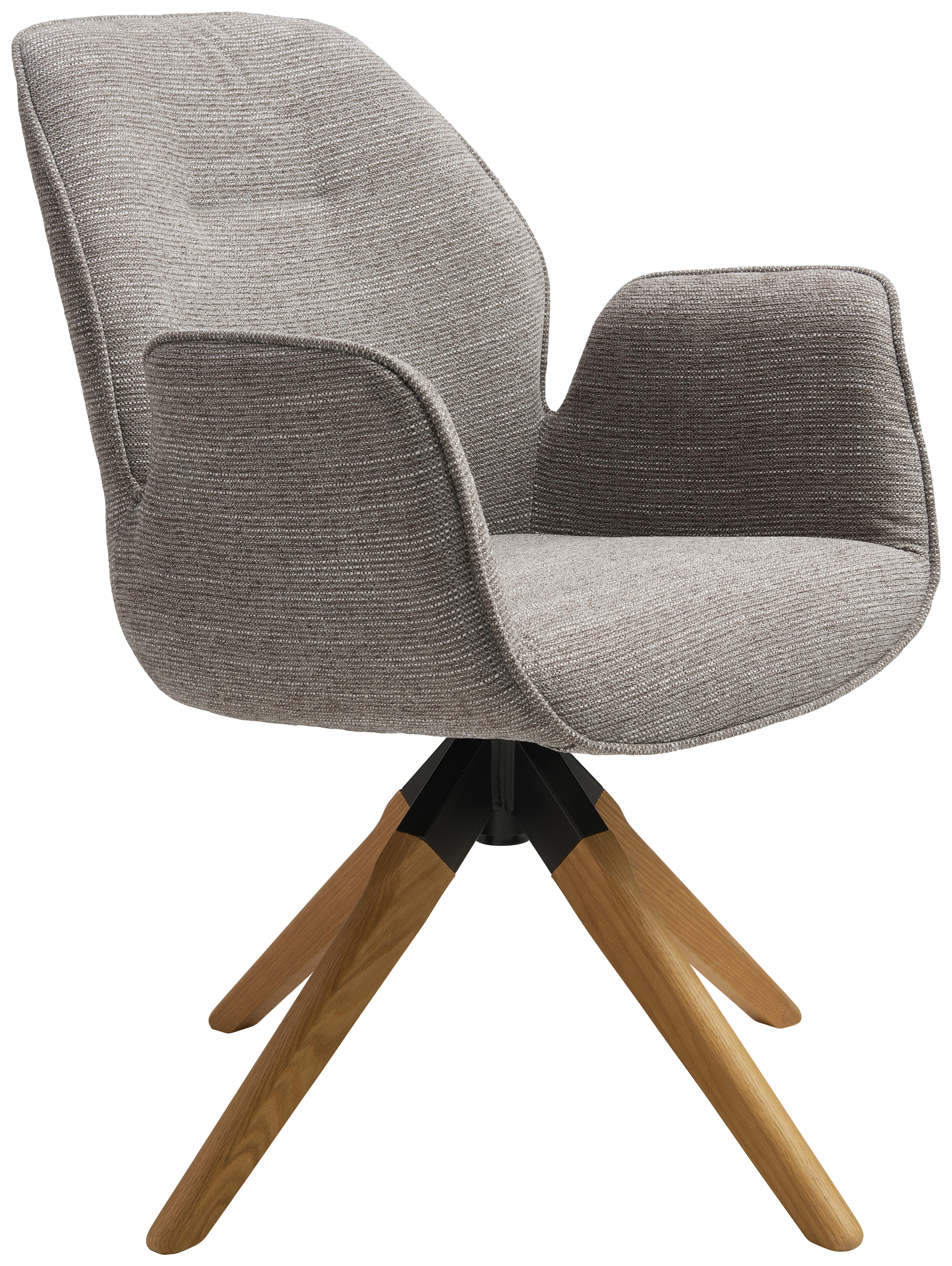 Drehstuhl Savona Grau Eiche Massiv - Braun/Naturfarben, MODERN, Holz/Textil (61/91/59cm) - MID.YOU