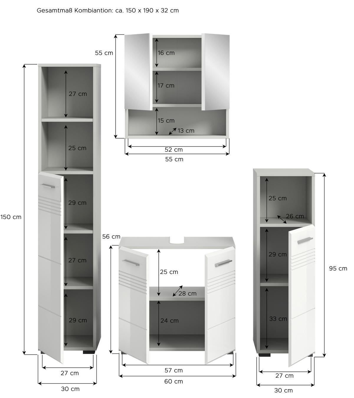 Badezimmer Copa Grau Weiß Hg B: 120 cm - Weiß Hochglanz/Schwarz, MODERN, Holzwerkstoff (120cm) - MID.YOU