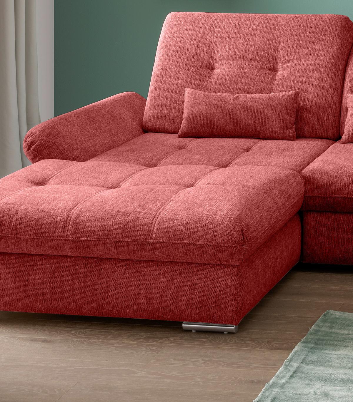 Ecksofa Dalida Rot S: 196x300 cm - Chromfarben/Rot, Design, Textil (196/300cm) - Livetastic