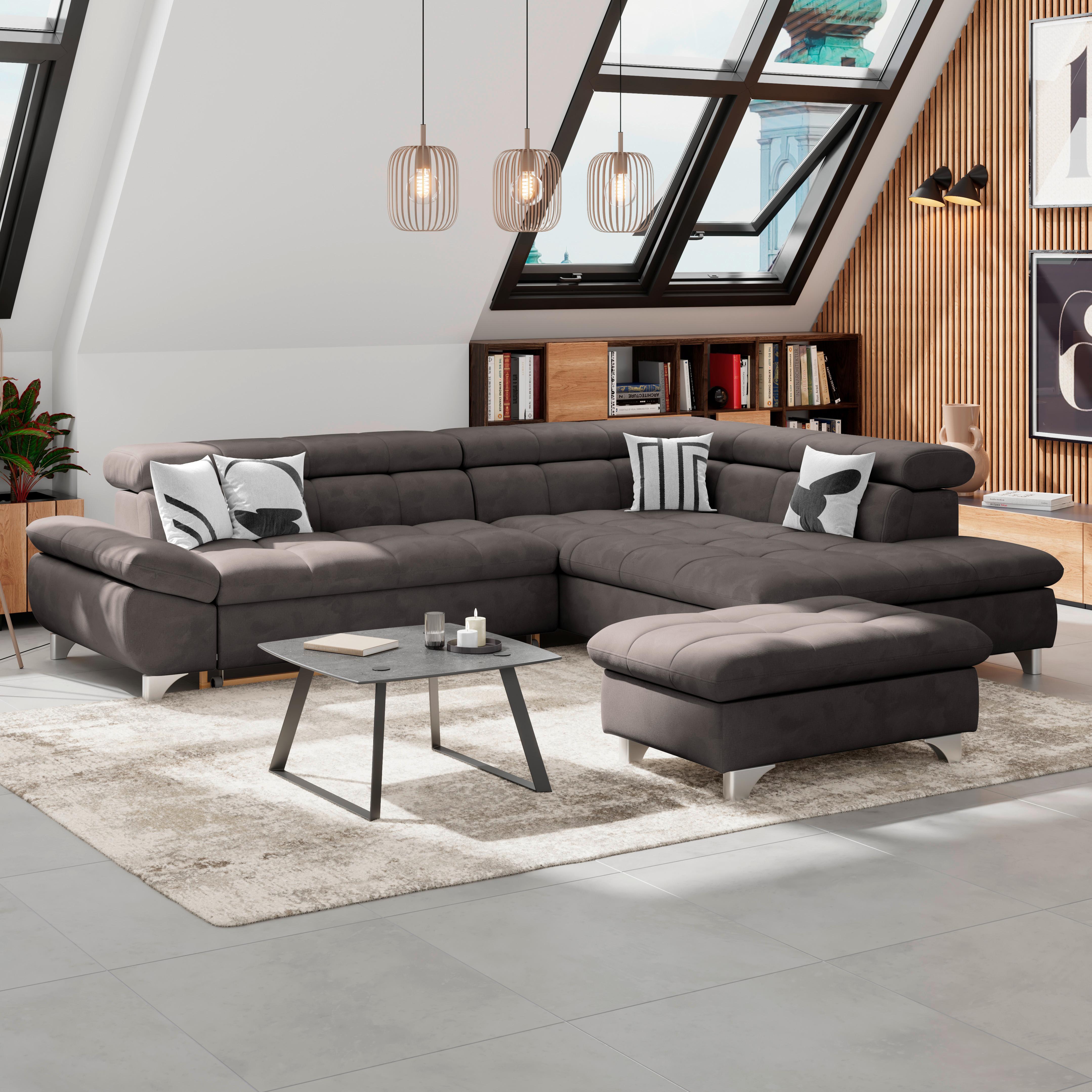 Hocker Gemini Braun, B: 108cm - Chromfarben/Graubraun, KONVENTIONELL, Textil (108/46/108cm)