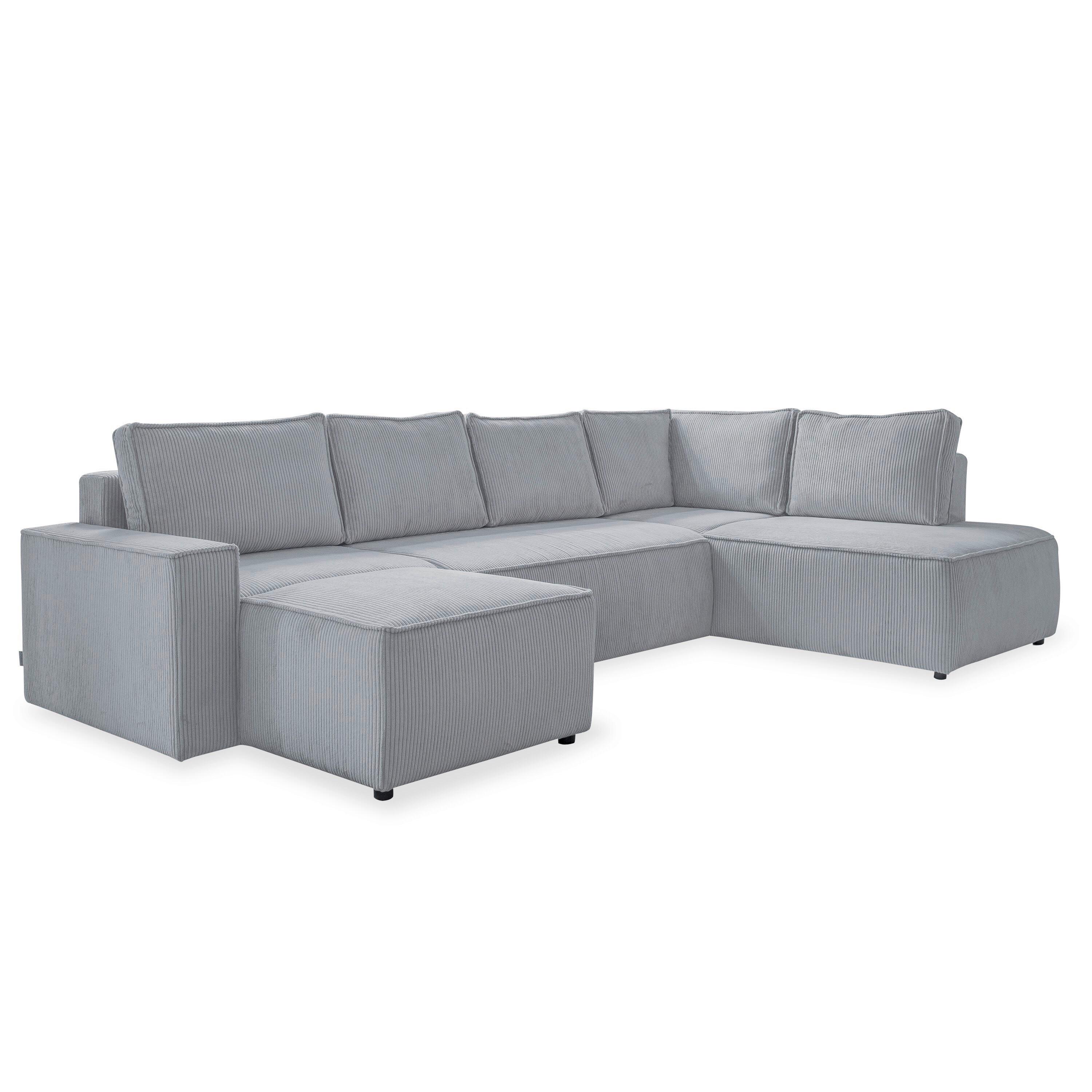 Rohová sedačka OLIVER, světle šedá, manšestr, pravá - černá/světle šedá, Design, textil/plast (156/322/194cm) - MID.YOU