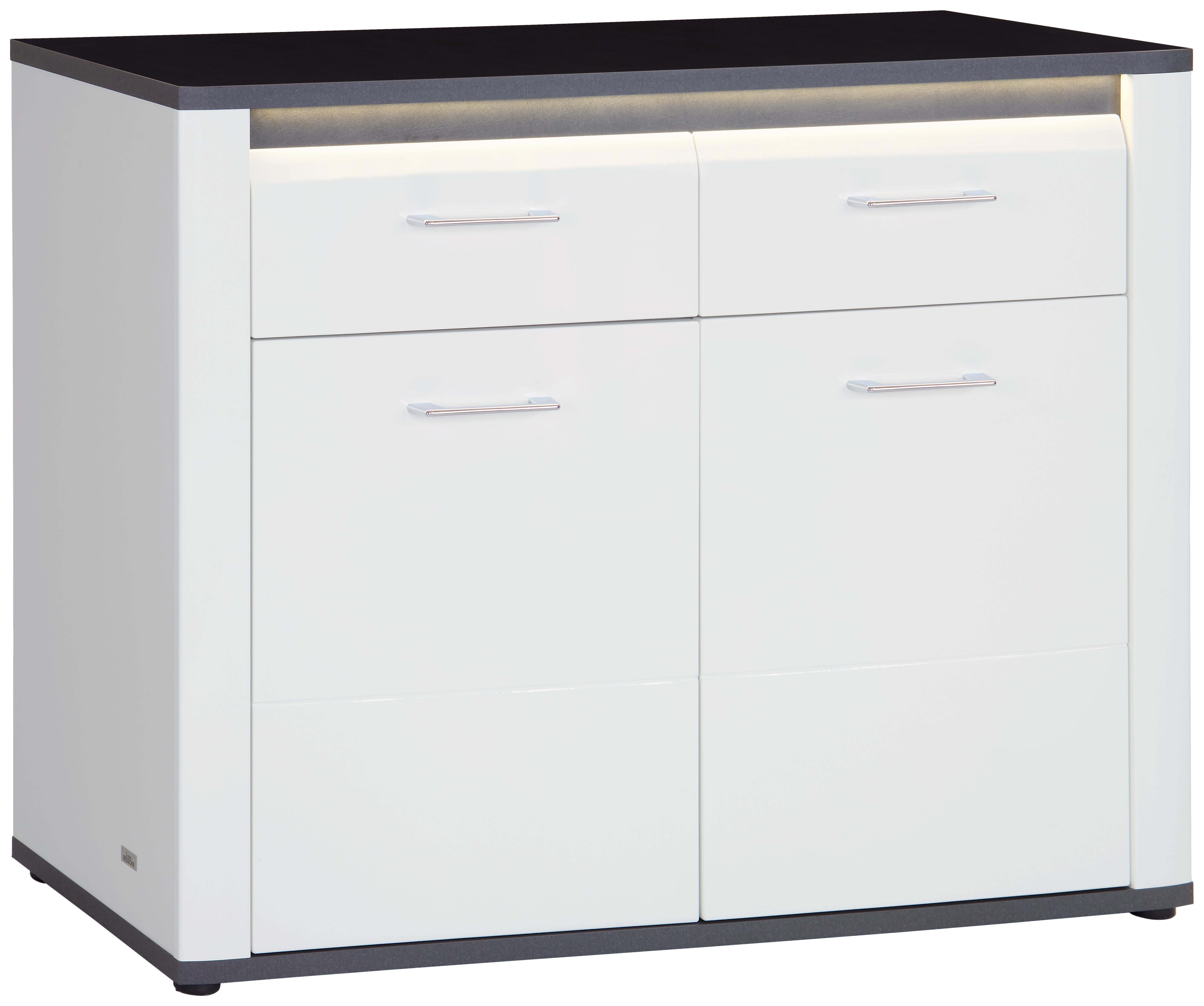 Kommode mit Beleuchtung + Soft-Close 109cm Alassio, Weiß - Schwarz/Graphitfarben, MODERN, Holzwerkstoff (109/86,2cm) - Luca Bessoni