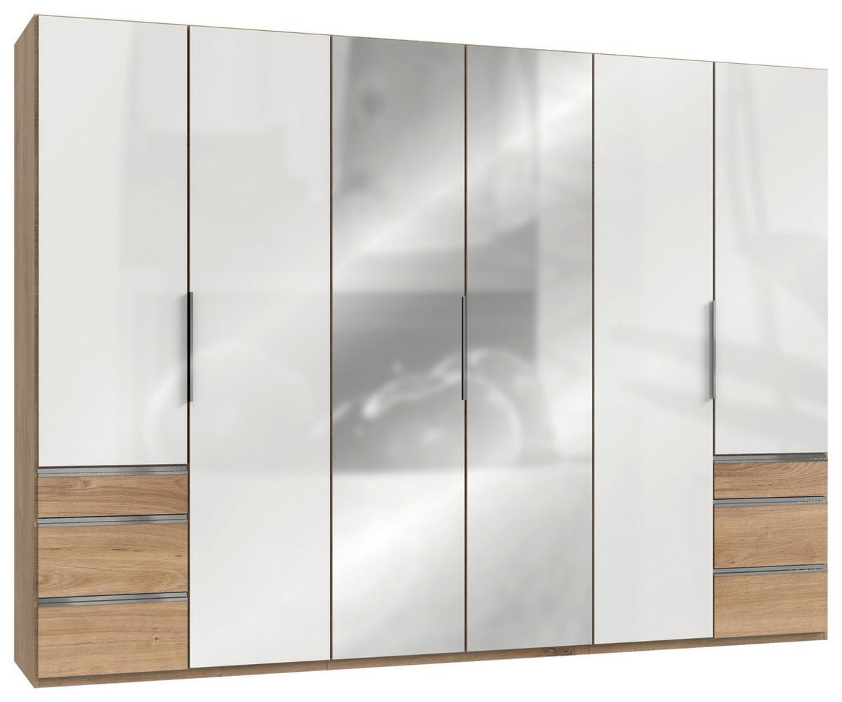 Sechstüriger Kleiderschrank mit zwei Spiegeltüren und sechs Schubladen