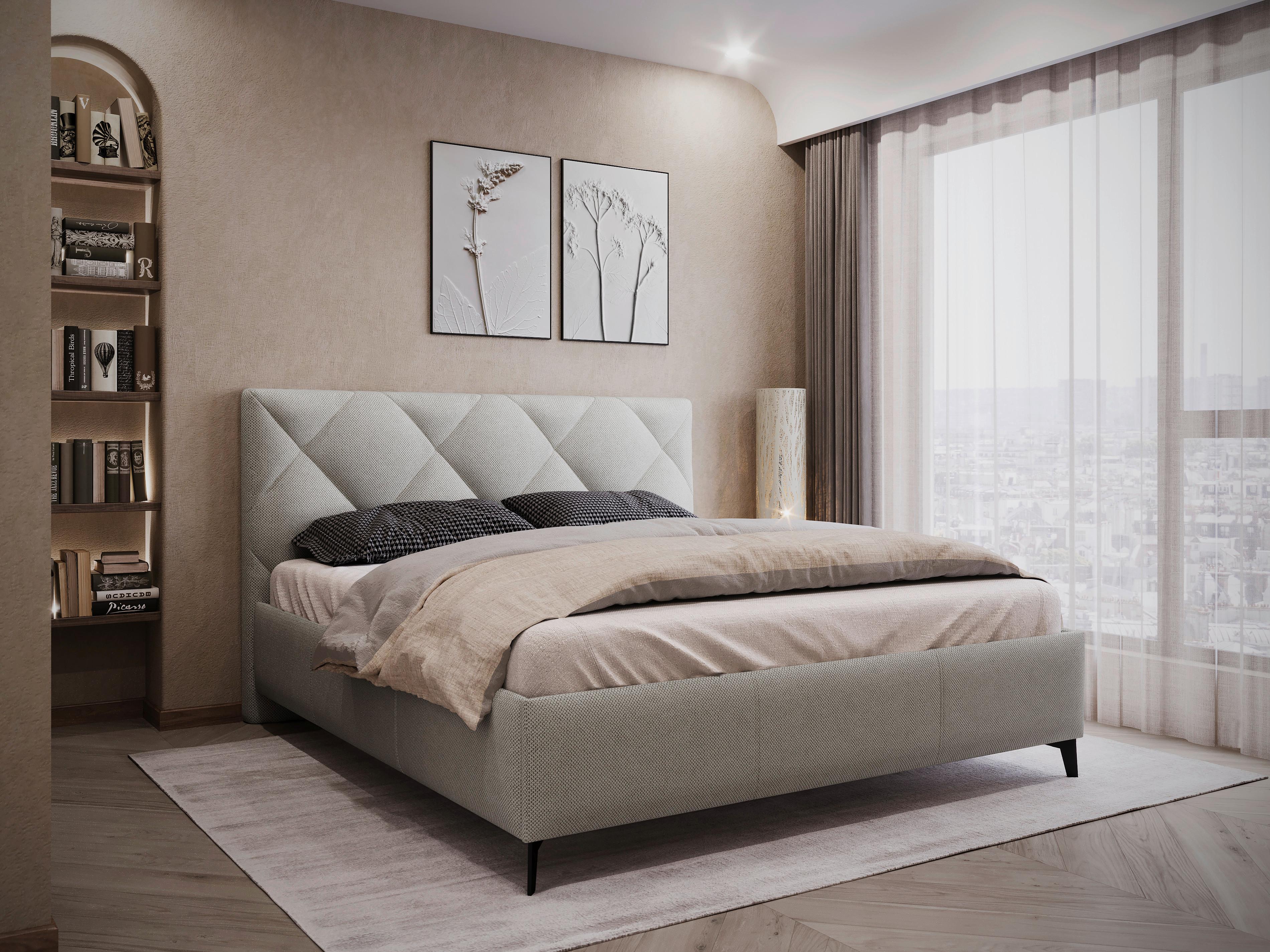Polsterbett Bianco - Greige/Schwarz, MODERN, Holz/Textil (180/200cm) - MID.YOU