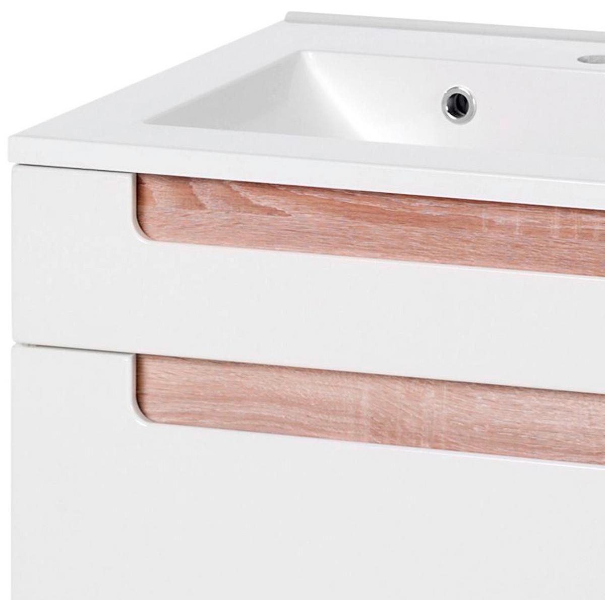 Waschbecken mit Unterschrank Siena B: 60cm Weiß/Eiche Dekor - Weiß/Sonoma Eiche, MODERN, Holzwerkstoff/Stein (60cm) - Held