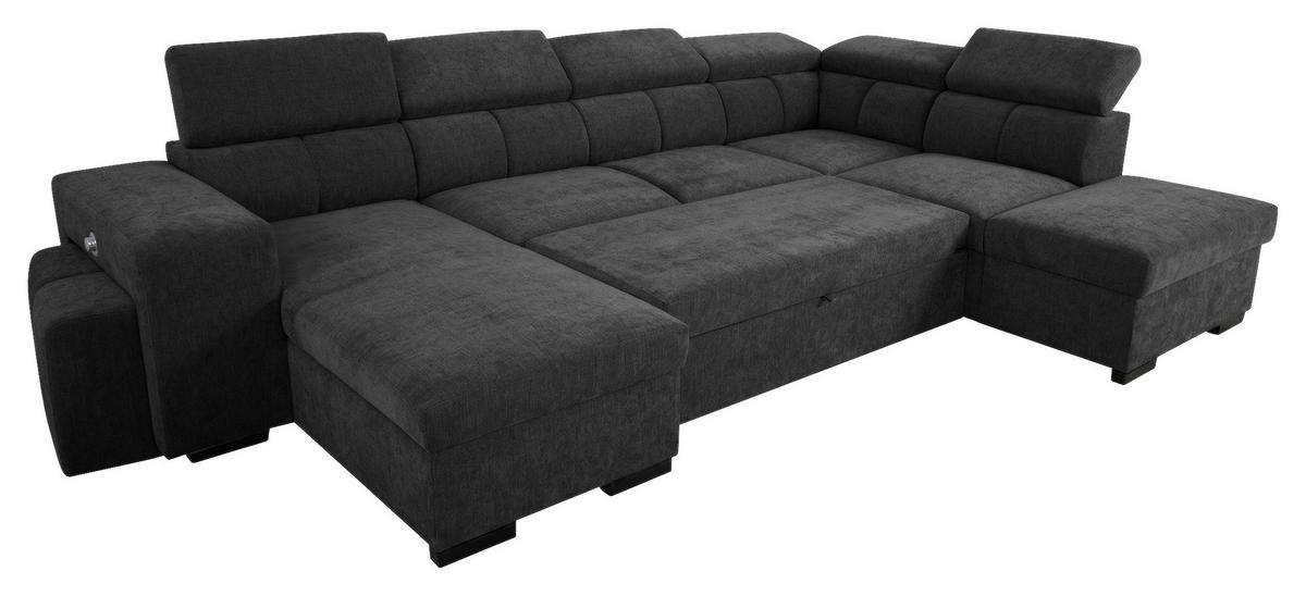 Wohnlandschaft Sirus XL schwarz, 219x334cm - Eichefarben/Schwarz, KONVENTIONELL, Holz/Holzwerkstoff (219/334cm)