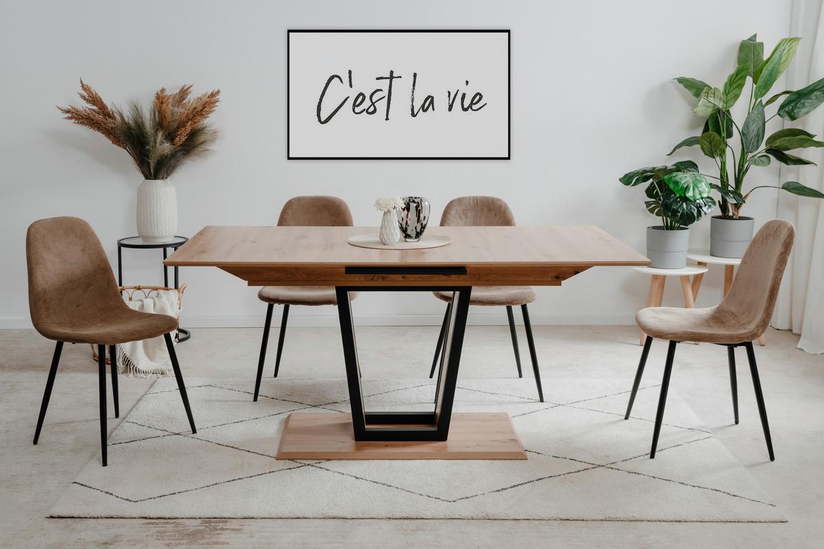 Esstisch Soria Schwarz/ Eiche Artisan D. L: 160-200cm - Schwarz/Eiche Artisan, MODERN, Holzwerkstoff/Metall (160-200/90/76cm) - MID.YOU